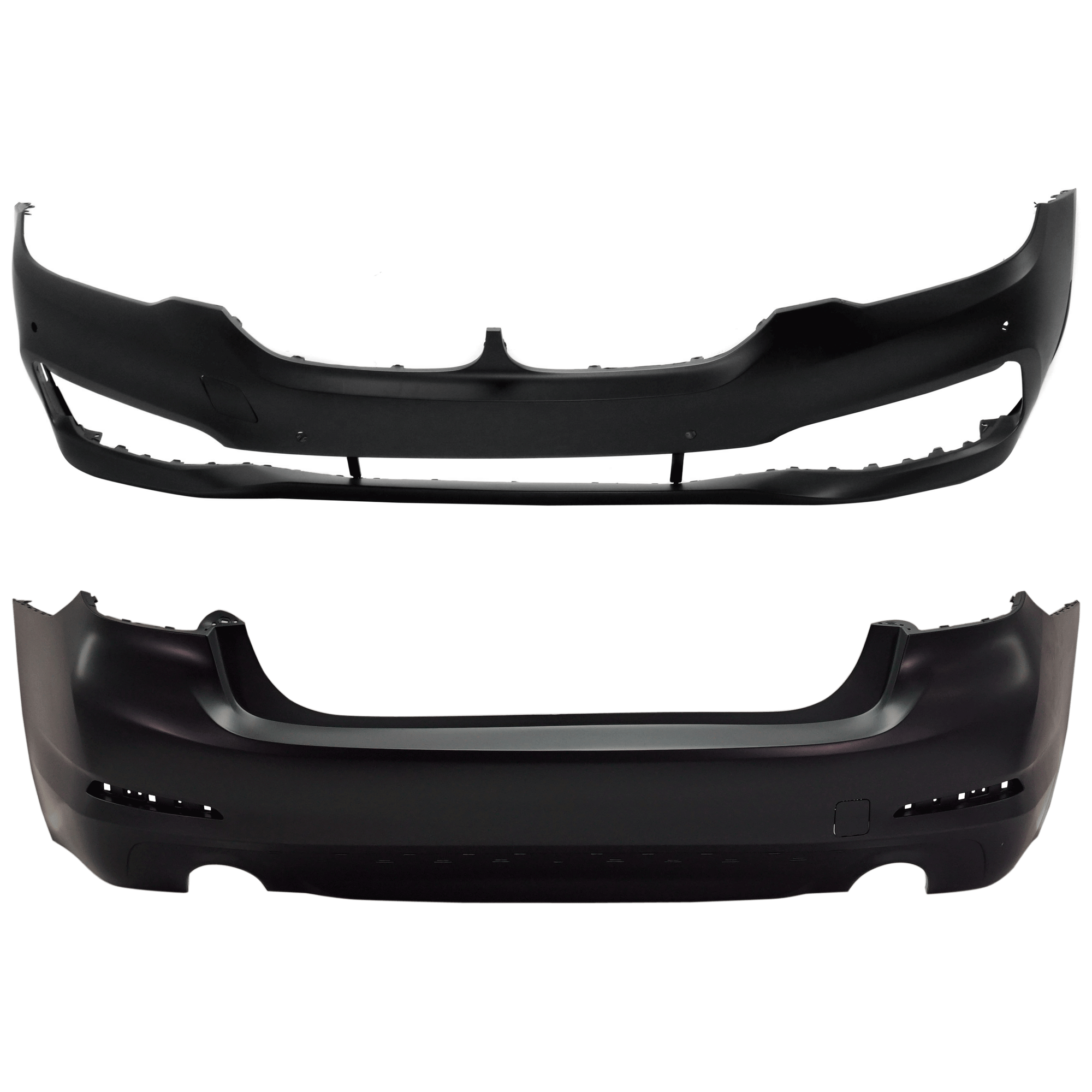 AM 5 SERIES 17-20 FRONT AND REAR BUMPER COVER Primed w o M Pkg and mounting bracket s w Luxury Pkg Front w parking aid sensor holes w PDC Sensor Holes Rear w o parking aid sensor holes w o SKU SET RB01030060P G