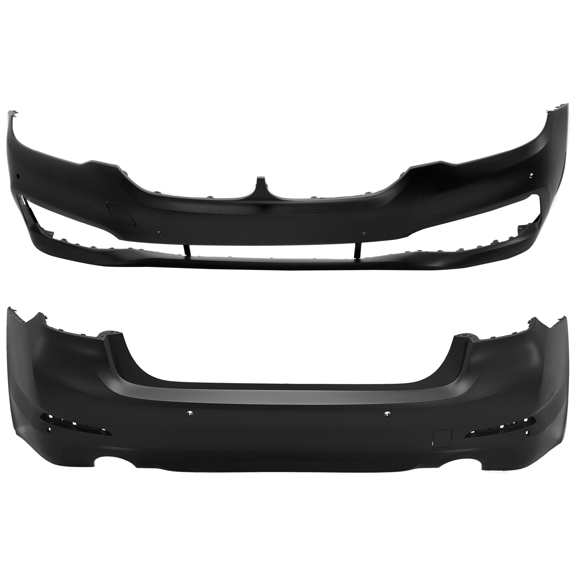 AM 5 SERIES 17-20 FRONT AND REAR BUMPER COVER Primed w o M Pkg Luxury Pkg and mounting bracket s w parking aid sensor holes and PDC Sensor Holes SKU SET RB01030060P H