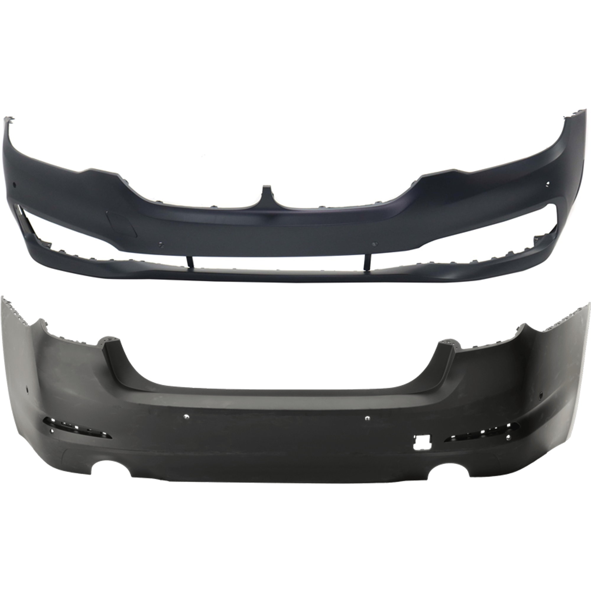 AM 5 SERIES 17-20 FRONT AND REAR BUMPER COVER Primed w o M Pkg Luxury Pkg and mounting bracket s w PDC Sensor Holes CAPA SKU SET RB01030060PQ B Partslink BM1000468C BM1100374C OEM 51117427444-51127475595