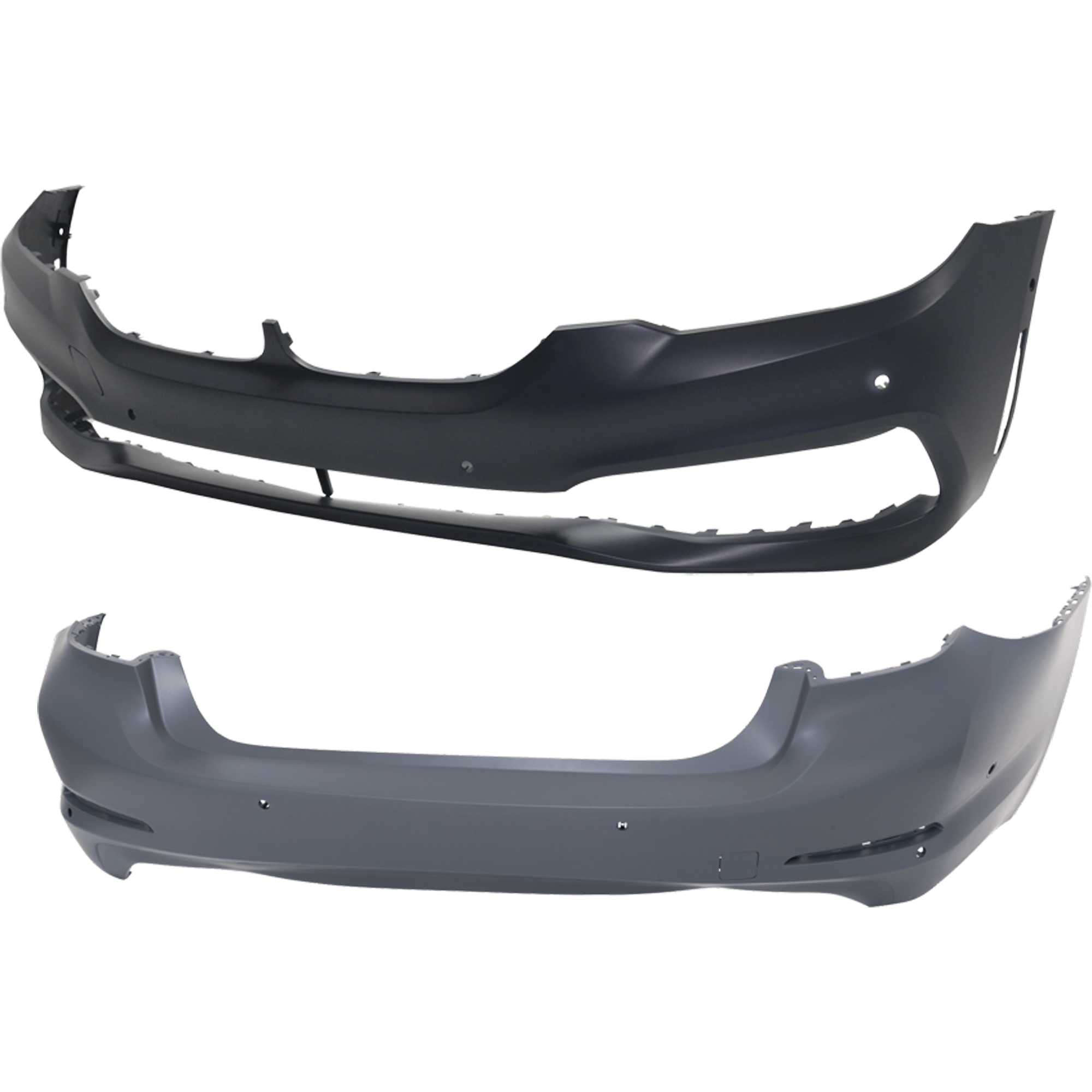 AM 540I 540I XDRIVE 17-20 FRONT AND REAR BUMPER COVER Primed w o M Pkg and mounting bracket s w Luxury Pkg and PDC Sensor Holes SKU SET RB01030061P A