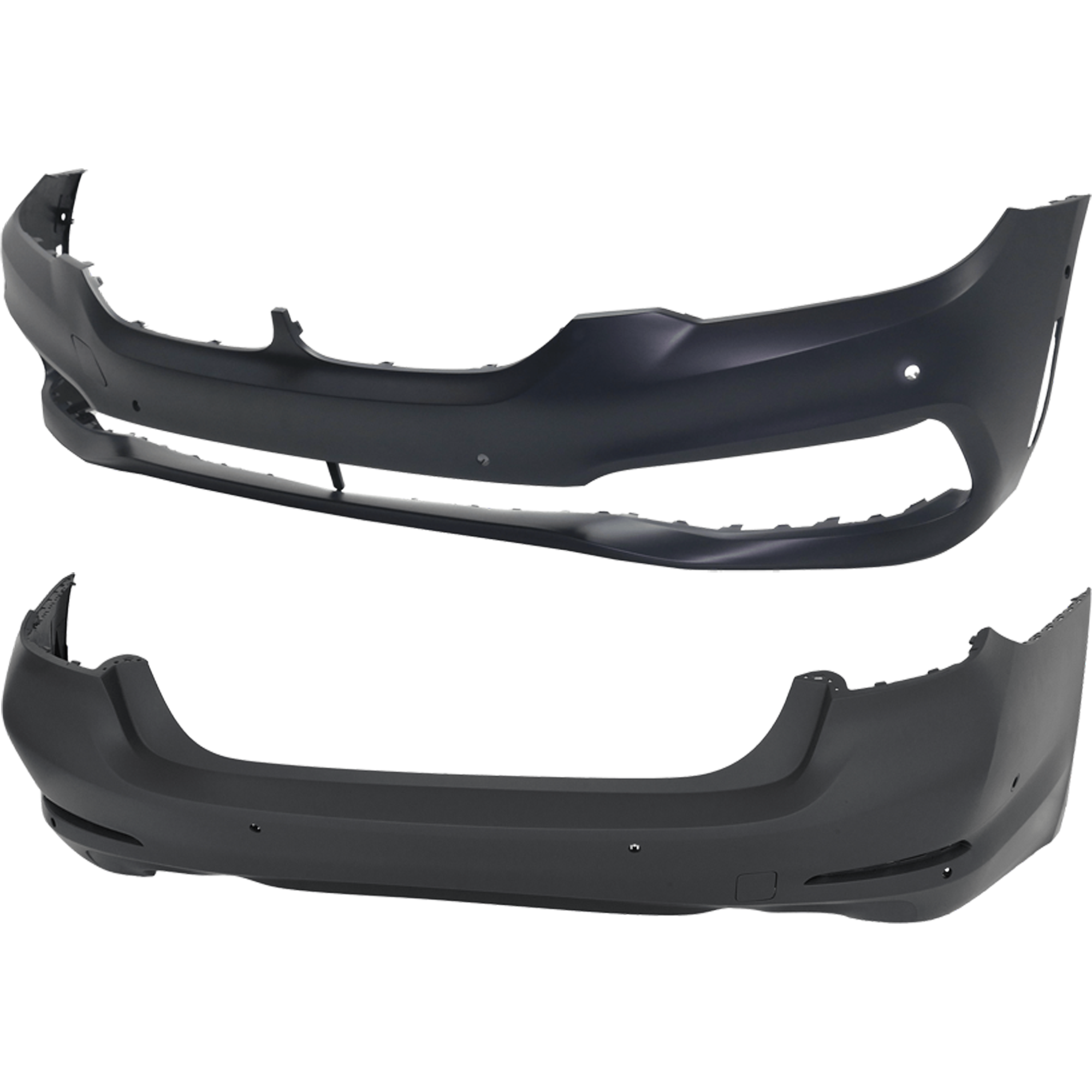 AM 5 SERIES 17-20 FRONT AND REAR BUMPER COVER Primed w o M Pkg Luxury Pkg and mounting bracket s w PDC Sensor Holes SKU SET RB01030061P B
