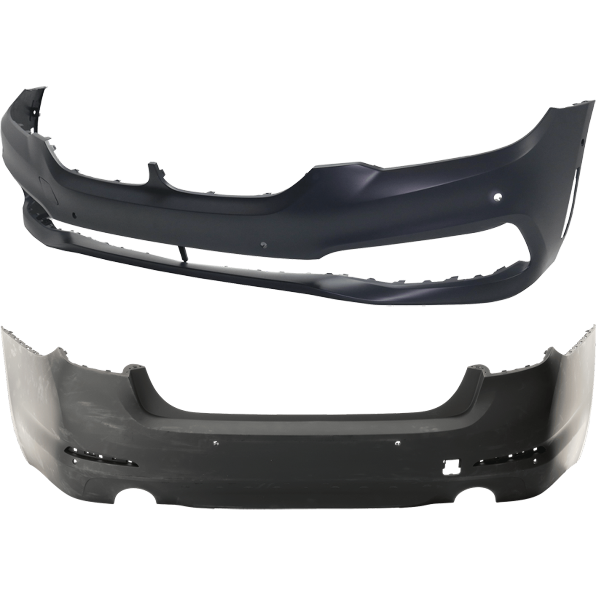 AM 5 SERIES 17-20 FRONT AND REAR BUMPER COVER Primed w o M Pkg and mounting bracket s w Luxury Pkg and PDC Sensor Holes Front w parking aid sensor holes Rear w o parking aid sensor holes SKU SET RB01030061P F