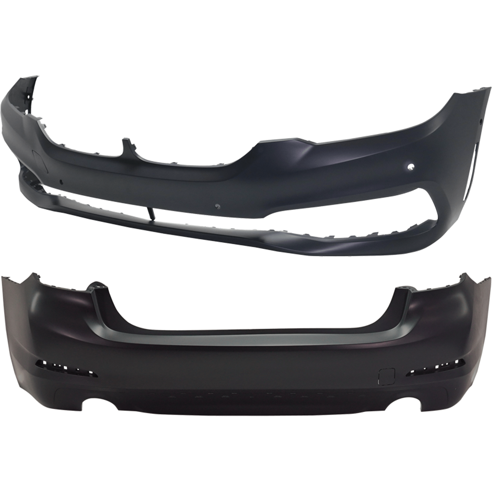 AM 5 SERIES 17-20 FRONT AND REAR BUMPER COVER Primed w o M Pkg and mounting bracket s w Luxury Pkg Front w parking aid sensor holes w PDC Sensor Holes Rear w o parking aid sensor holes w o SKU SET RB01030061P G
