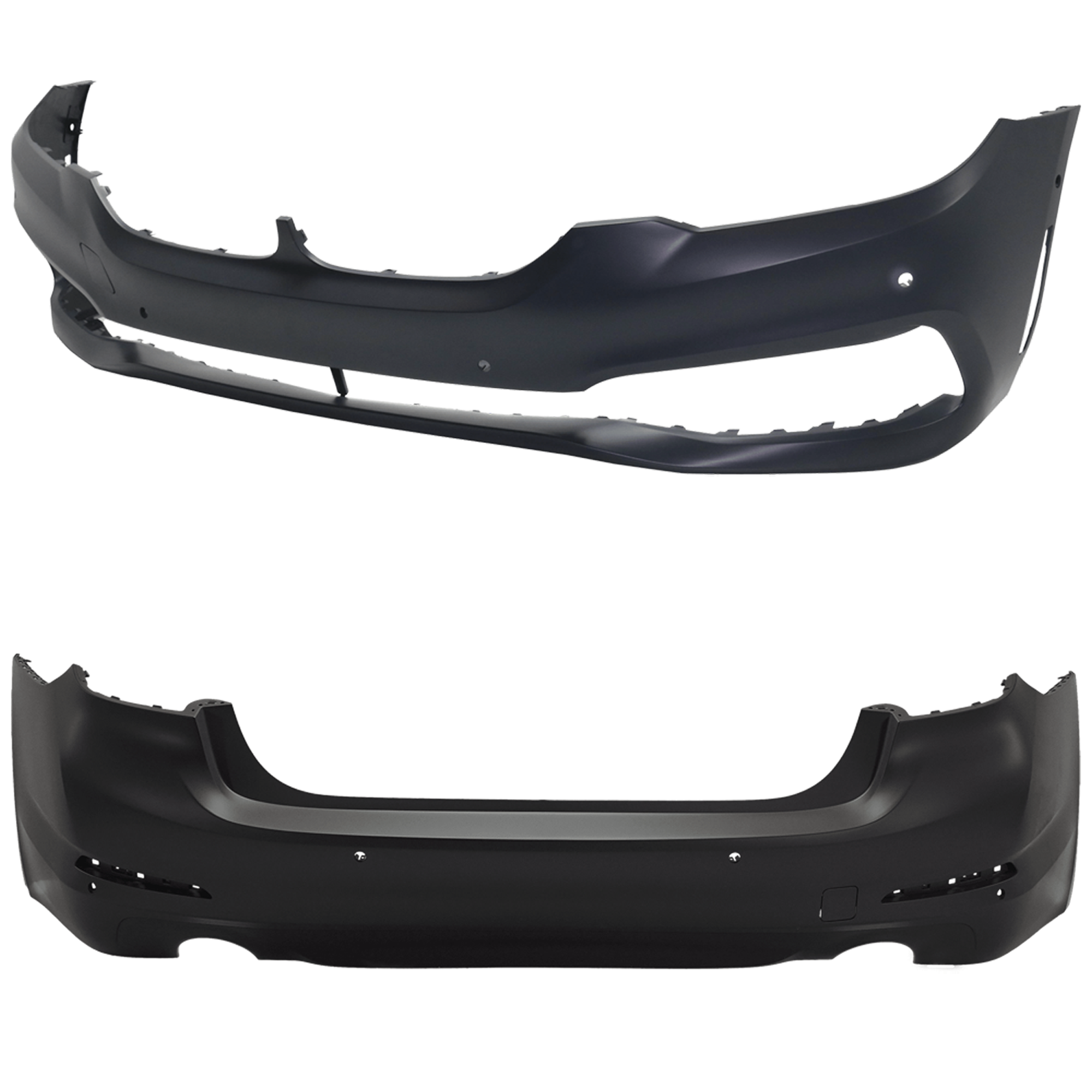 AM 5 SERIES 17-20 FRONT AND REAR BUMPER COVER Primed w o M Pkg Luxury Pkg and mounting bracket s w parking aid sensor holes and PDC Sensor Holes SKU SET RB01030061P H