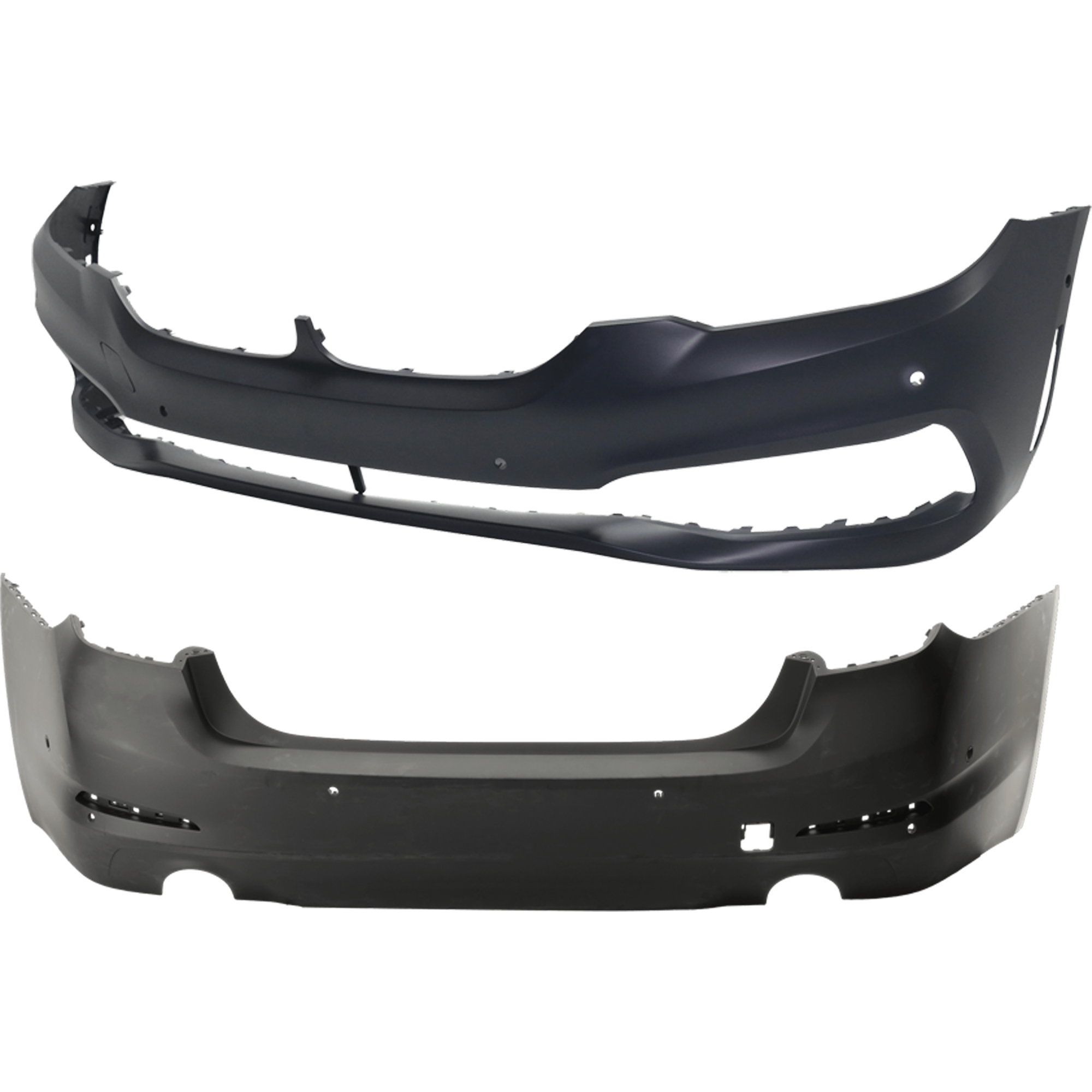 AM 5 SERIES 17-20 FRONT AND REAR BUMPER COVER Primed w o M Pkg Luxury Pkg and mounting bracket s w PDC Sensor Holes CAPA SKU SET RB01030061PQ B Partslink BM1000469C BM1100374C OEM 51117427445-51127475595