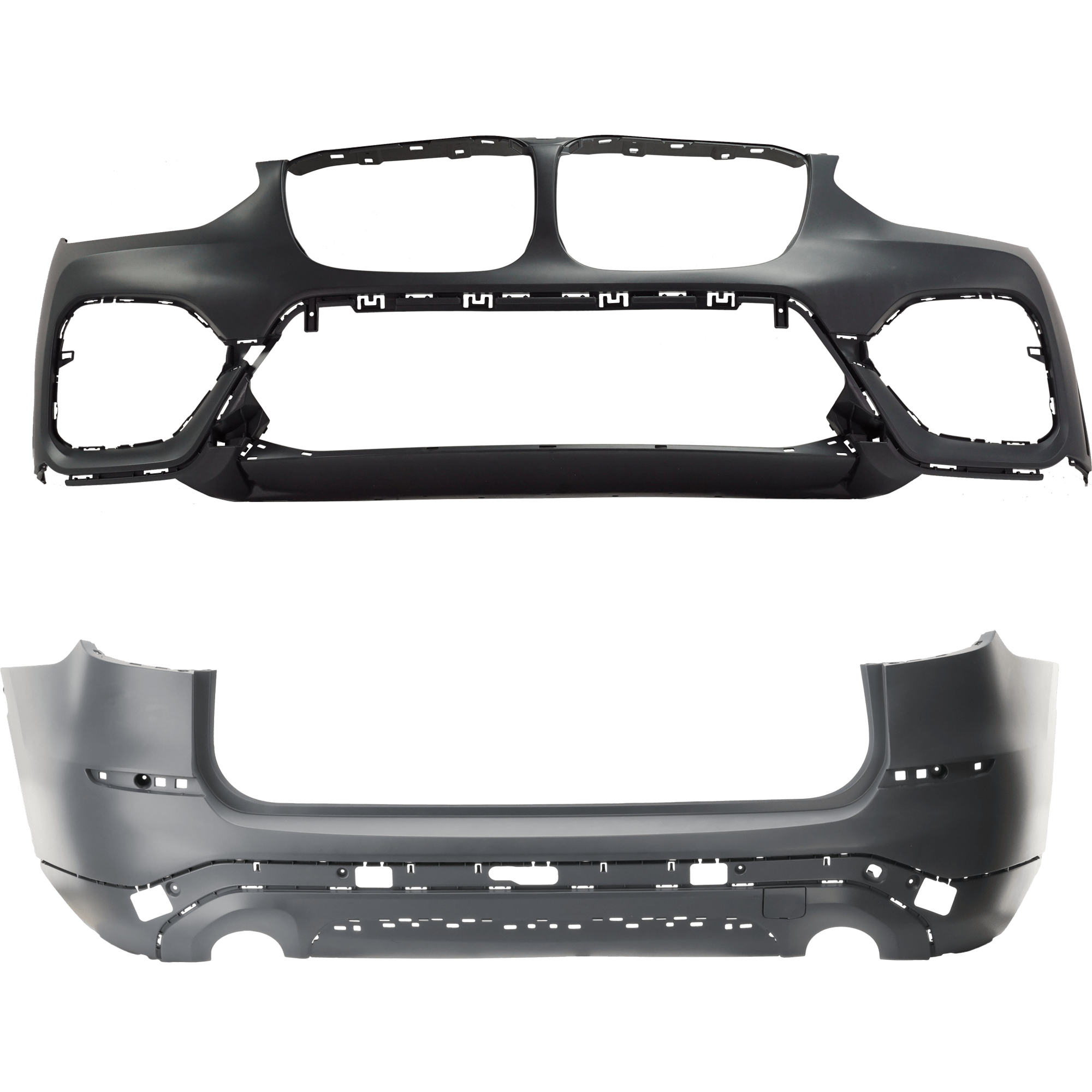 AM X3-18-21 FRONT AND REAR BUMPER COVER Primed Without parking aid sensor holes SKU SET RB01030084P B Partslink BM1000494 BM1100420 OEM 51117488291-51127488218