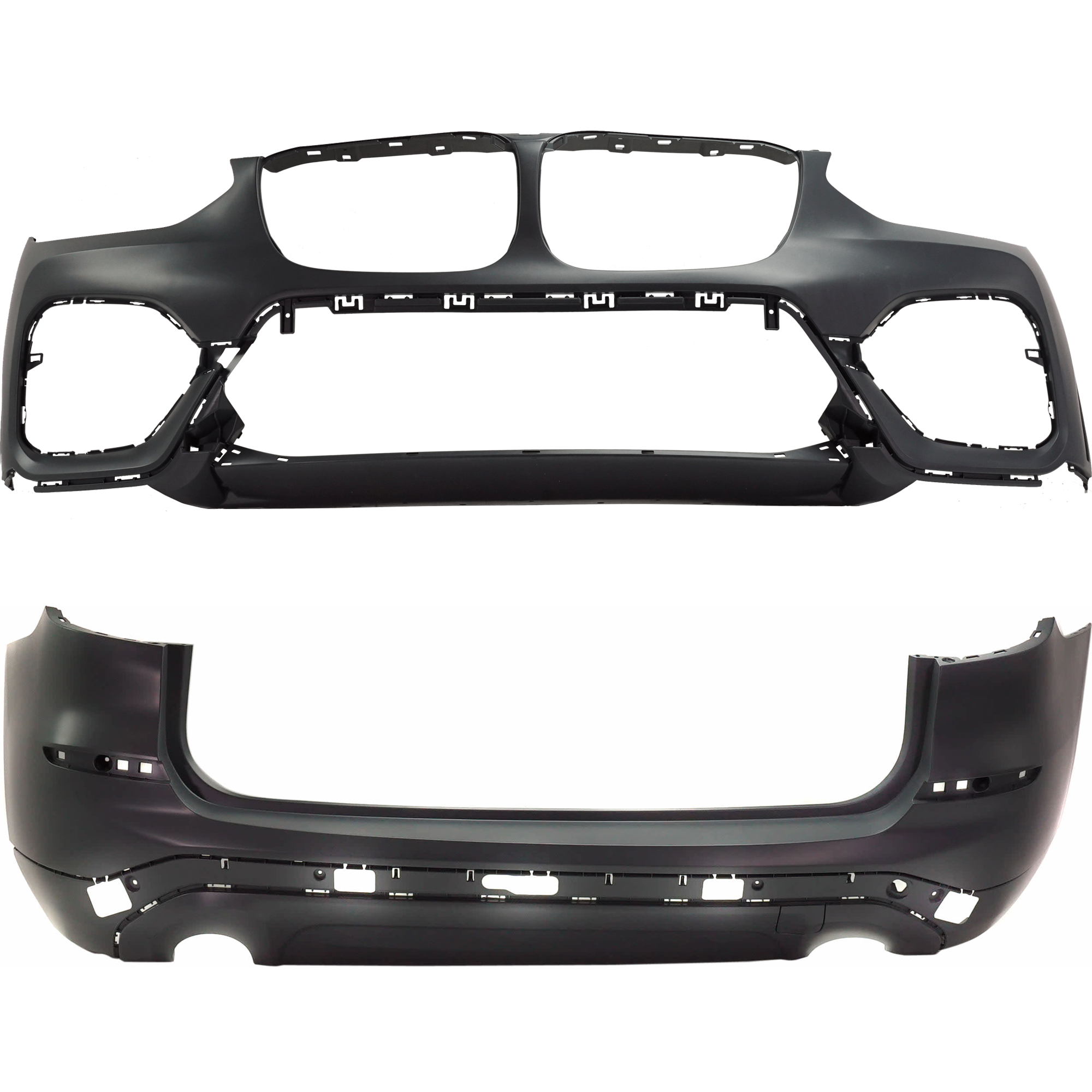AM X3-18-21 FRONT AND REAR BUMPER COVER Primed Without parking aid sensor holes SKU SET RB01030084P F Partslink BM1000494 BM1100430 OEM 51117488291-51127488228-511274