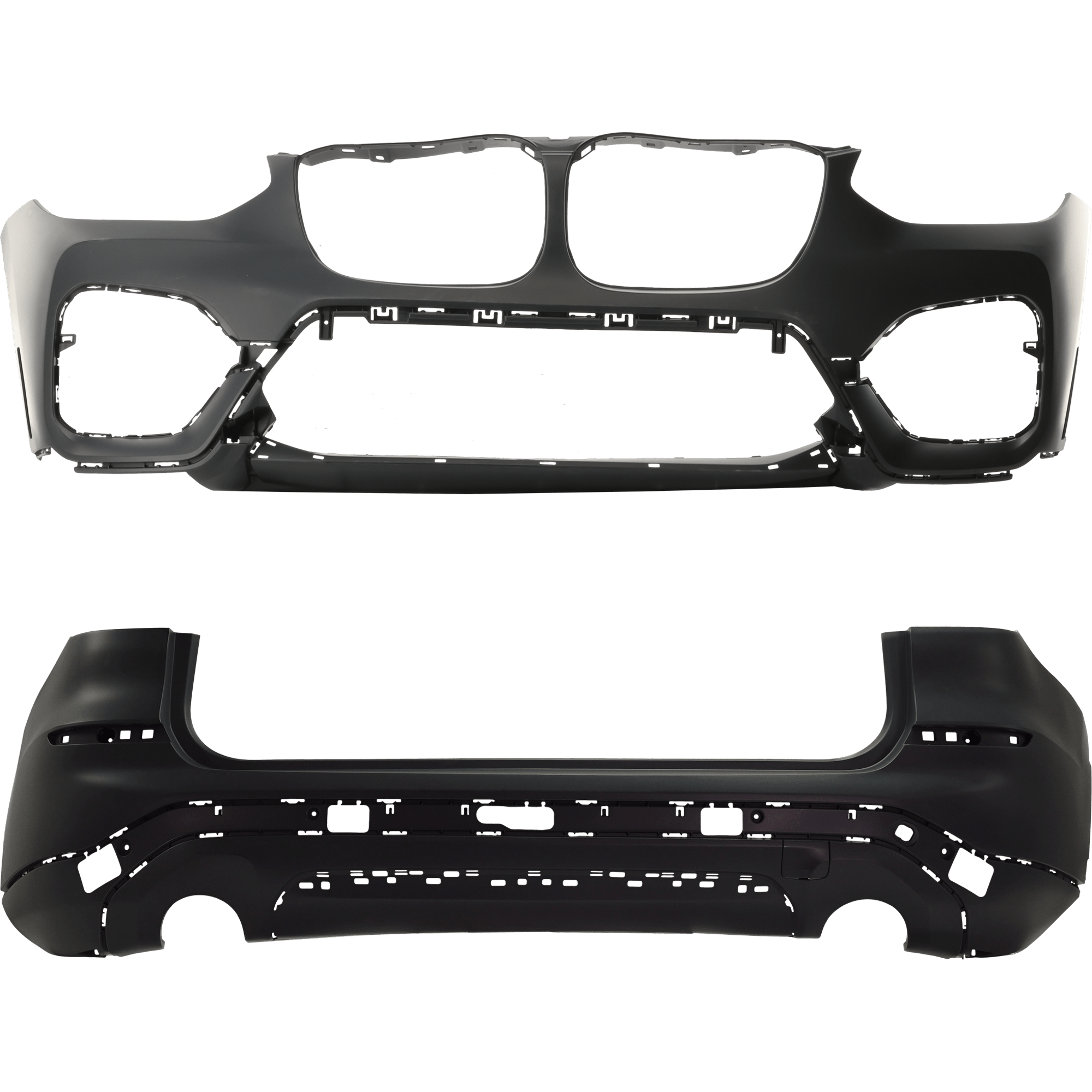 AM X3-18-21 FRONT AND REAR BUMPER COVER Primed Without parking aid sensor holes SKU SET RB01030084PQ B Partslink BM1000494C BM1100420C OEM 51117488291-51127488218