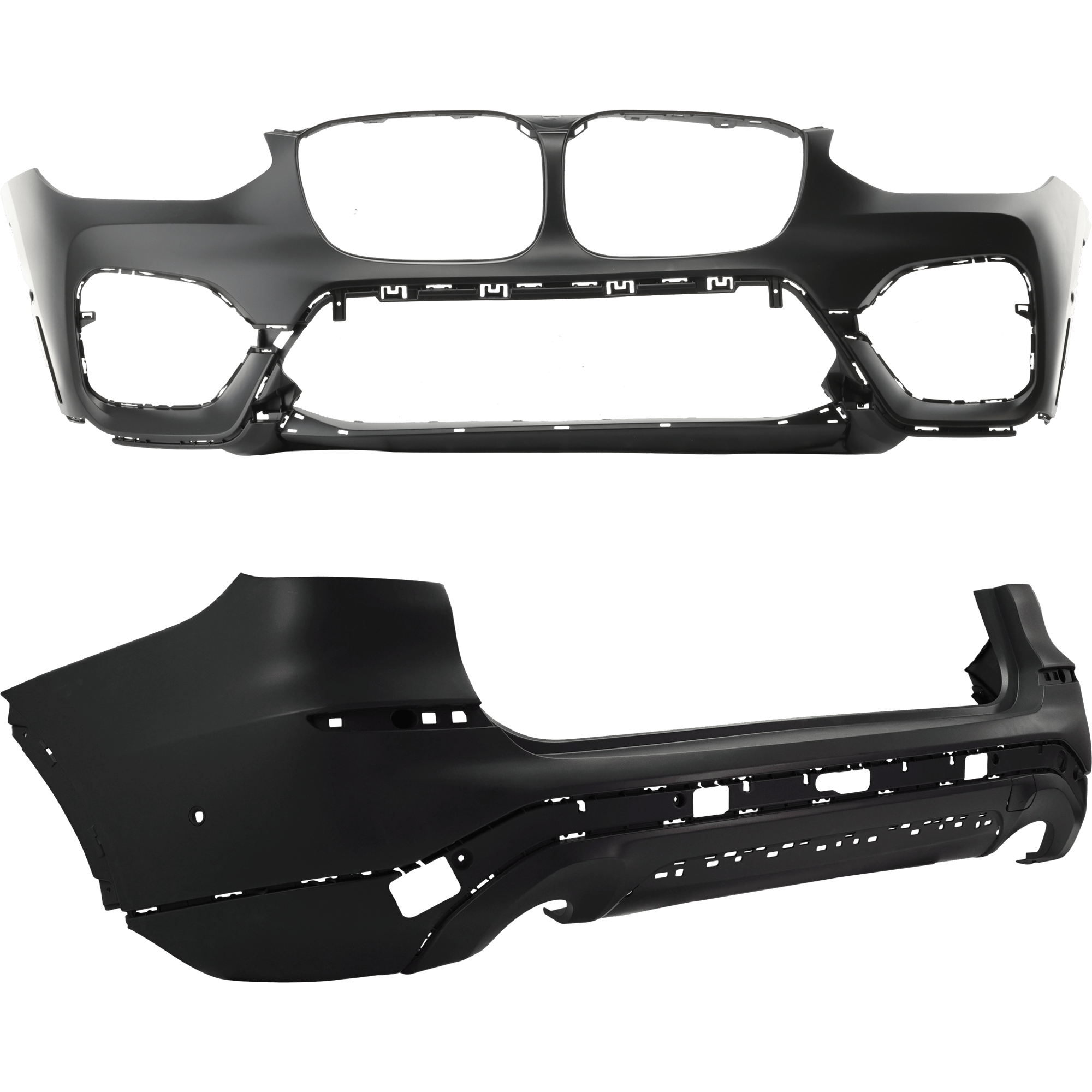 AM X3-18-21 FRONT AND REAR BUMPER COVER Primed With parking aid sensor holes SKU SET RB01030085PQ A Partslink BM1000495C BM1100421C OEM 51117488292-51127488224