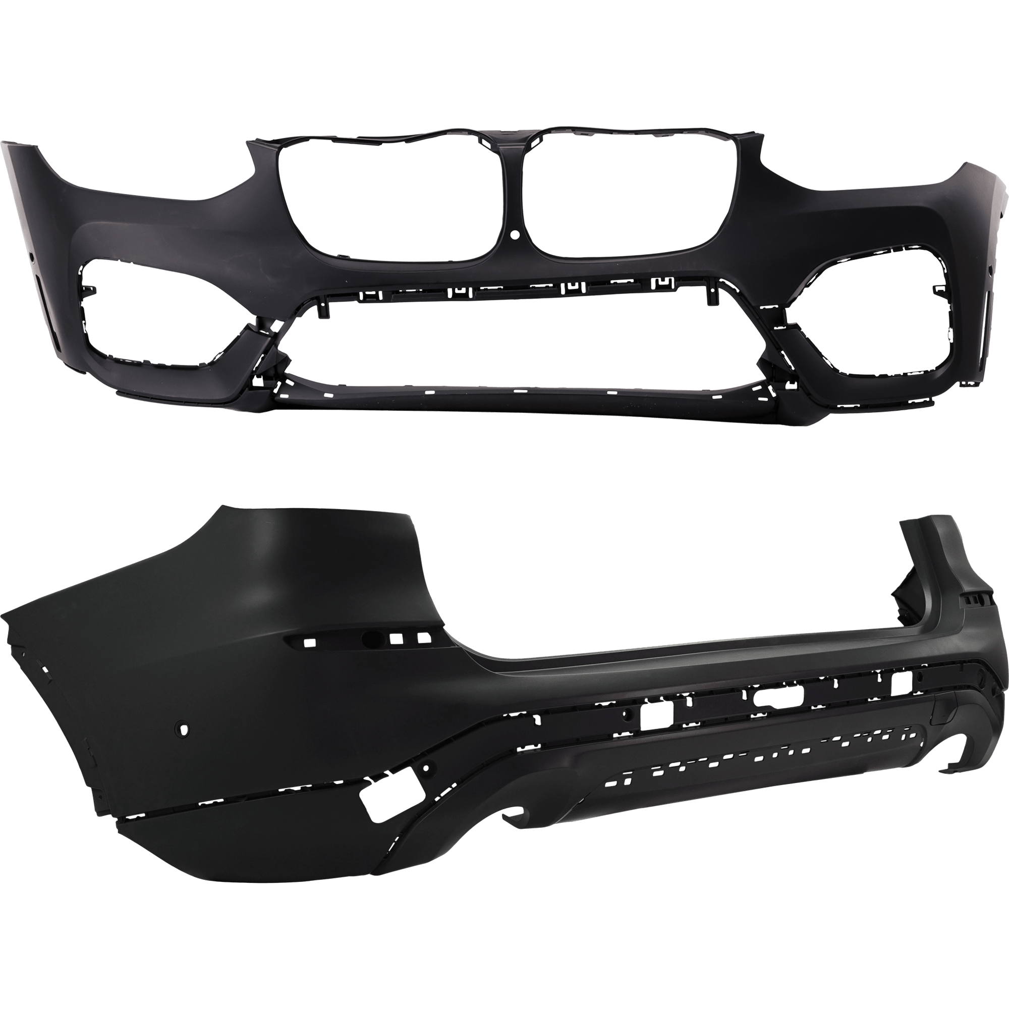AM X3-18-21 FRONT AND REAR BUMPER COVER Primed With parking aid sensor holes SKU SET RB01030086PQ A Partslink BM1000496C BM1100421C OEM 51117490212-51127488224