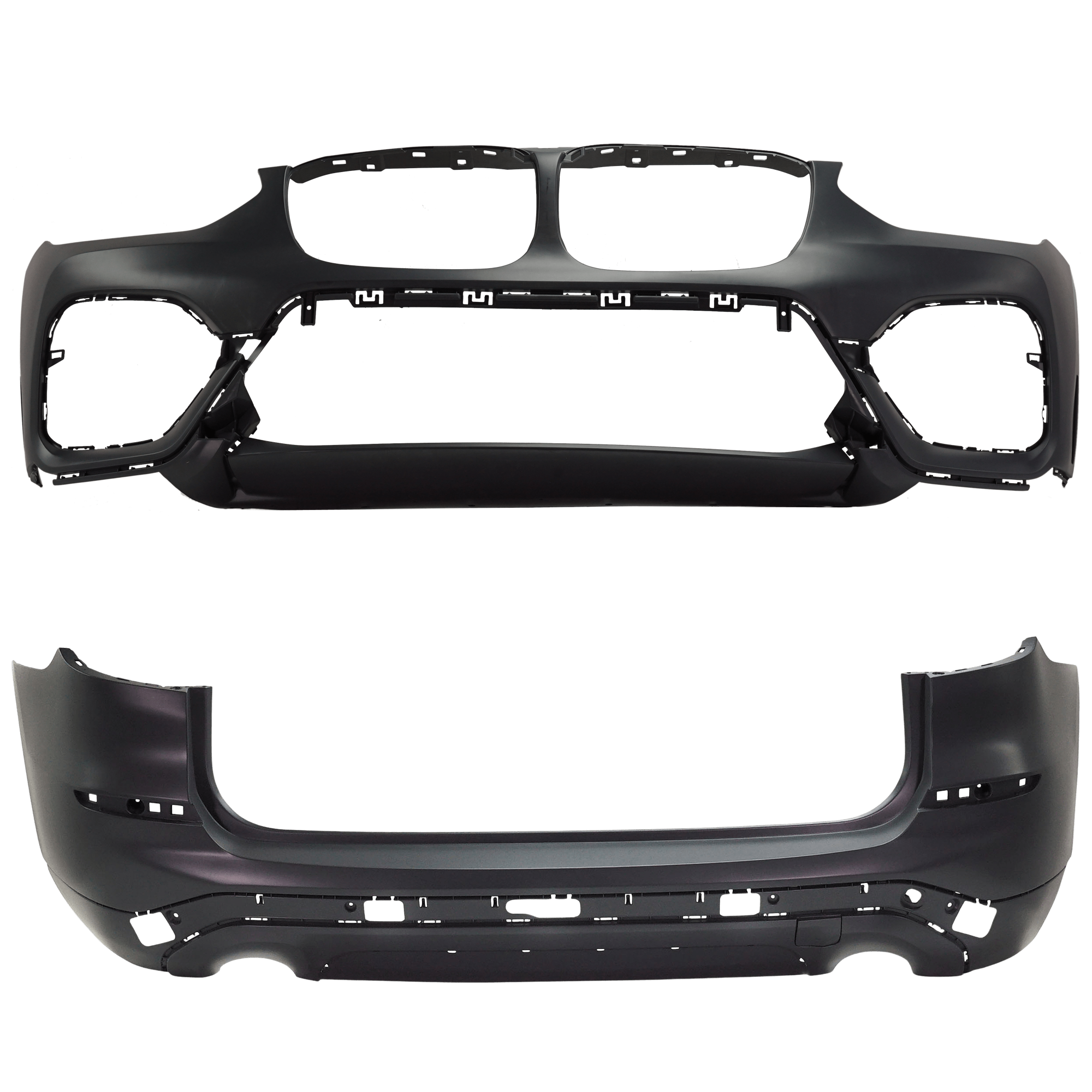 AM X3-18-21 FRONT AND REAR BUMPER COVER Primed Without parking aid sensor holes SKU SET RB01030087P D Partslink BM1000491 BM1100418 OEM 51117484781-51127488216