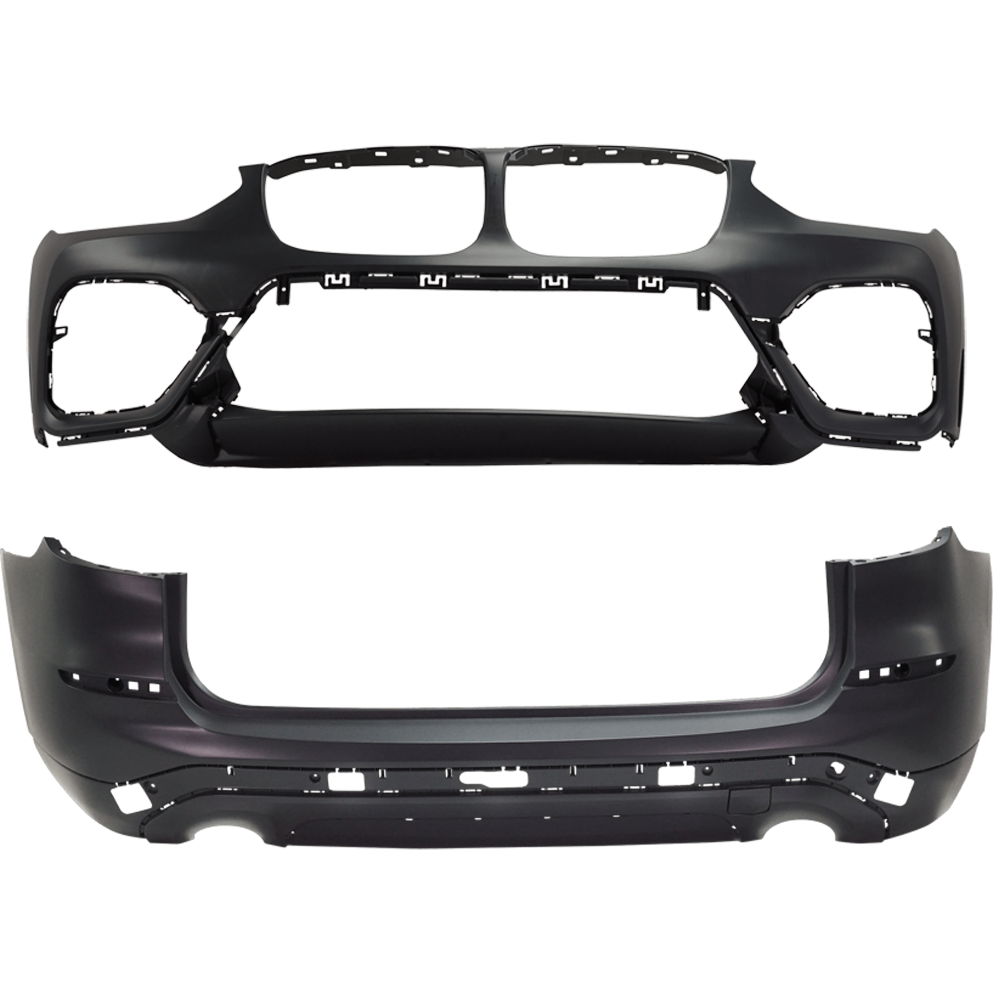 AM X3-18-21 FRONT AND REAR BUMPER COVER Primed Without parking aid sensor holes SKU SET RB01030087PQ D Partslink BM1000491C BM1100418C OEM 51117484781-51127488216