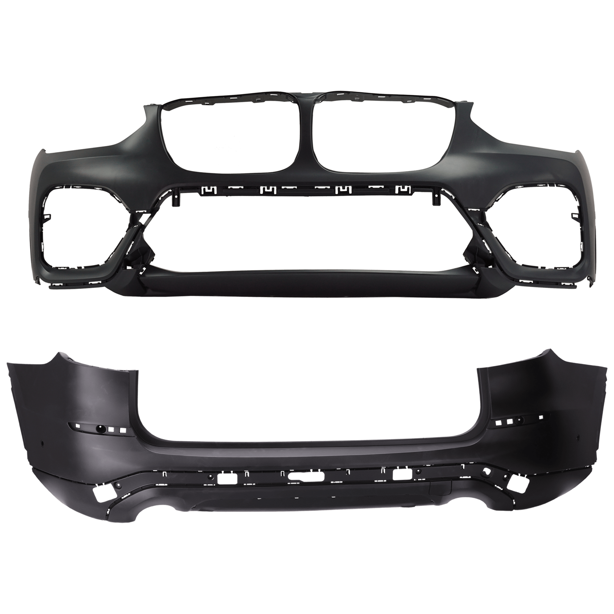 AM X3-18-21 FRONT AND REAR BUMPER COVER Primed With parking aid sensor holes SKU SET RB01030088PQ B Partslink BM1000492C BM1100419C OEM 51117484782-51127488222