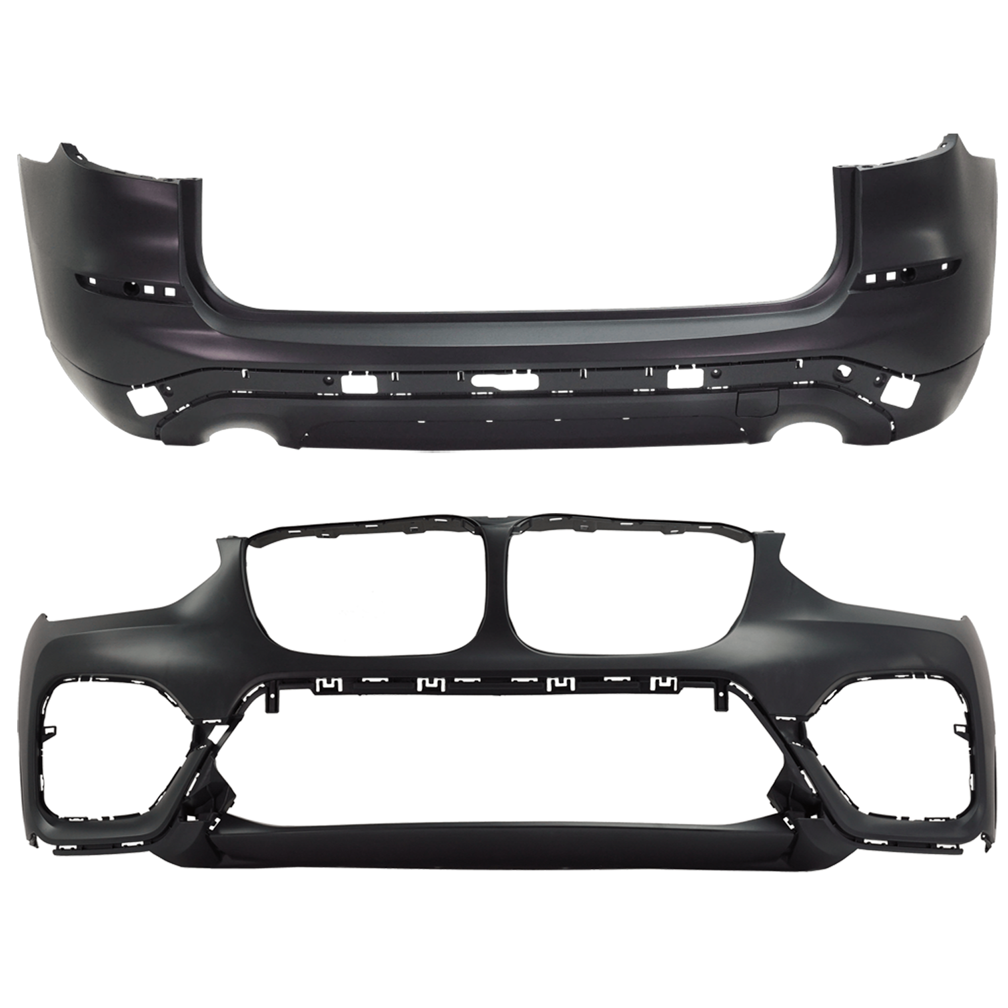AM X3-18-21 FRONT AND REAR BUMPER COVER Primed Front Bumper Cover With parking aid sensor holes Rear Bumper Cover Without parking aid sensor holes SKU SET RB01030088PQ D Partslink BM1000492C BM1100418C OEM 51117484782-51127488216