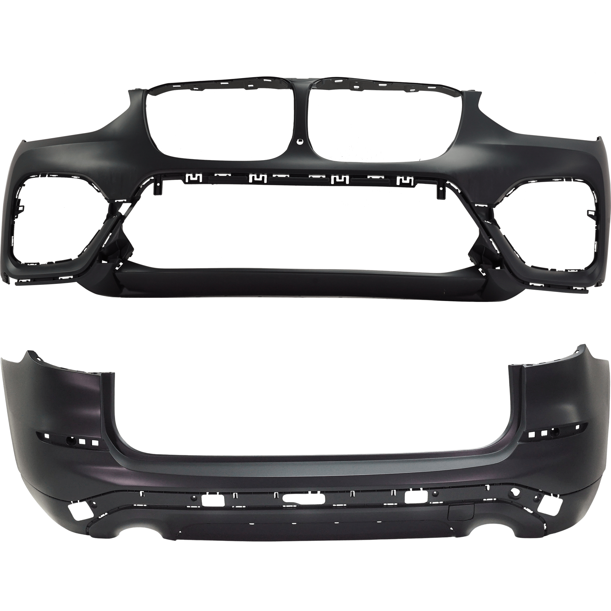 AM X3-18-21 FRONT AND REAR BUMPER COVER Primed Front Bumper Cover With parking aid sensor holes Rear Bumper Cover Without parking aid sensor holes SKU SET RB01030089P D Partslink BM1000493 BM1100418 OEM 51117490211-51127488216