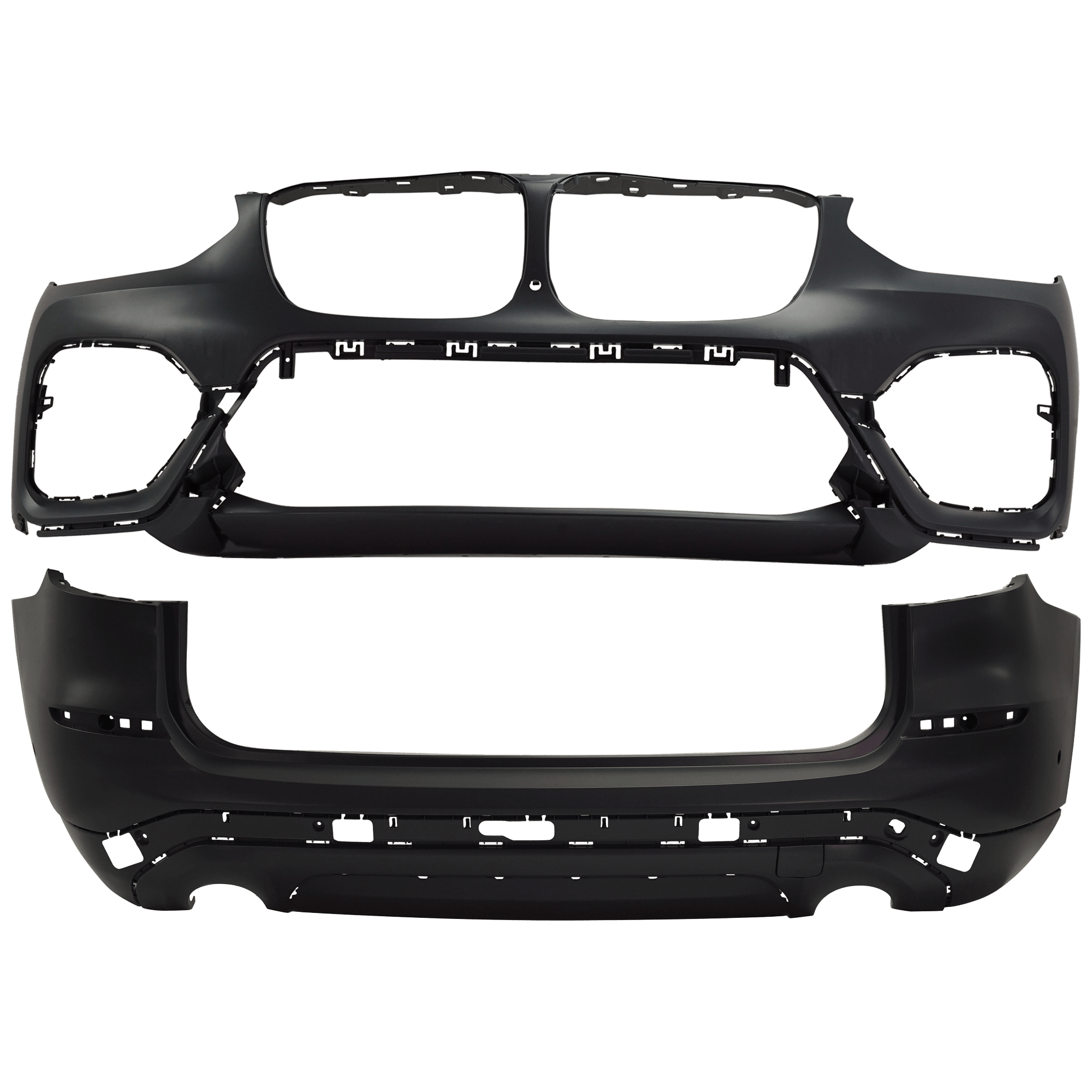 AM X3-18-21 FRONT AND REAR BUMPER COVER Primed With parking aid sensor holes SKU SET RB01030089PQ B Partslink BM1000493C BM1100419C OEM 51117490211-51127488222