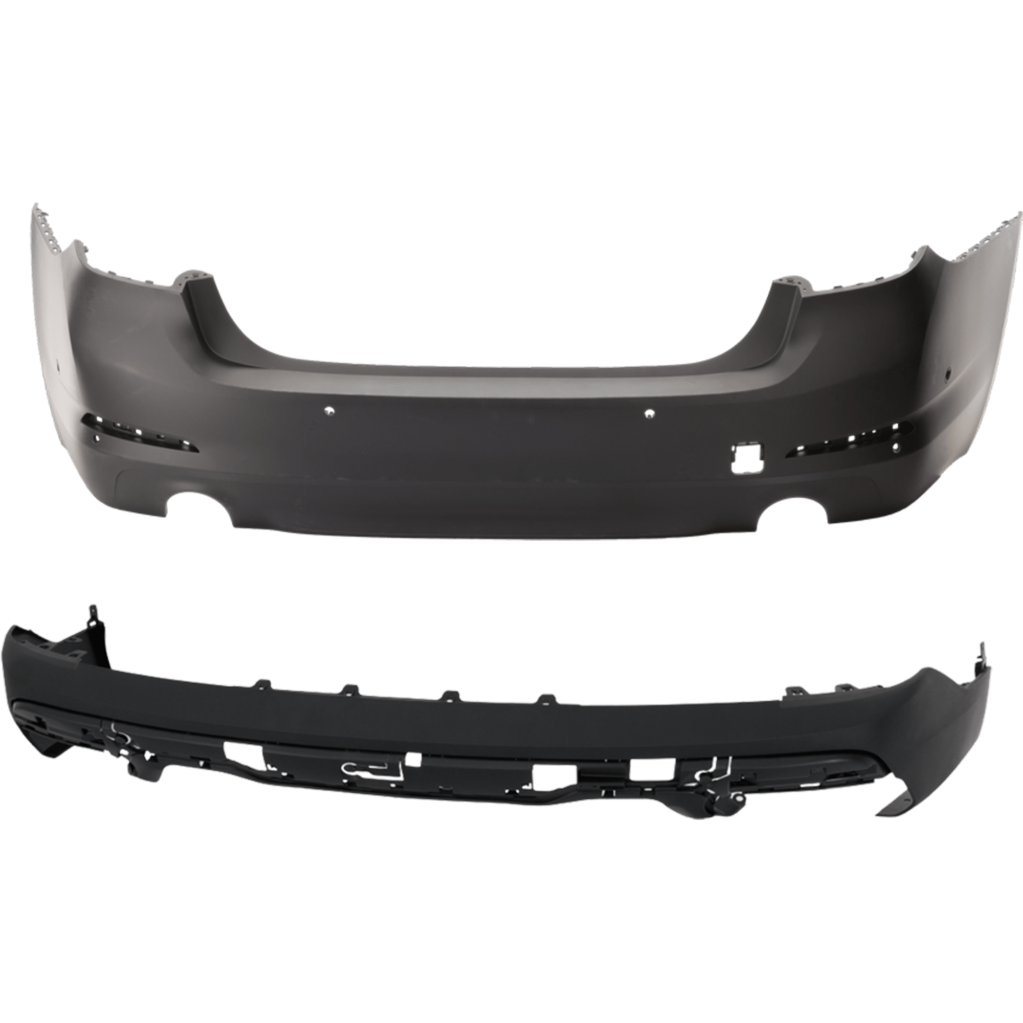 AM X5-19-23 FRONT AND REAR BUMPER COVER Front Primed Rear Textured w o M Sport Pkg mounting bracket s and Park Assist Sensor Holes CAPA SKU SET RB01030096PQ B Partslink BM1000521C BM1100432C OEM 51119492877-51129482090