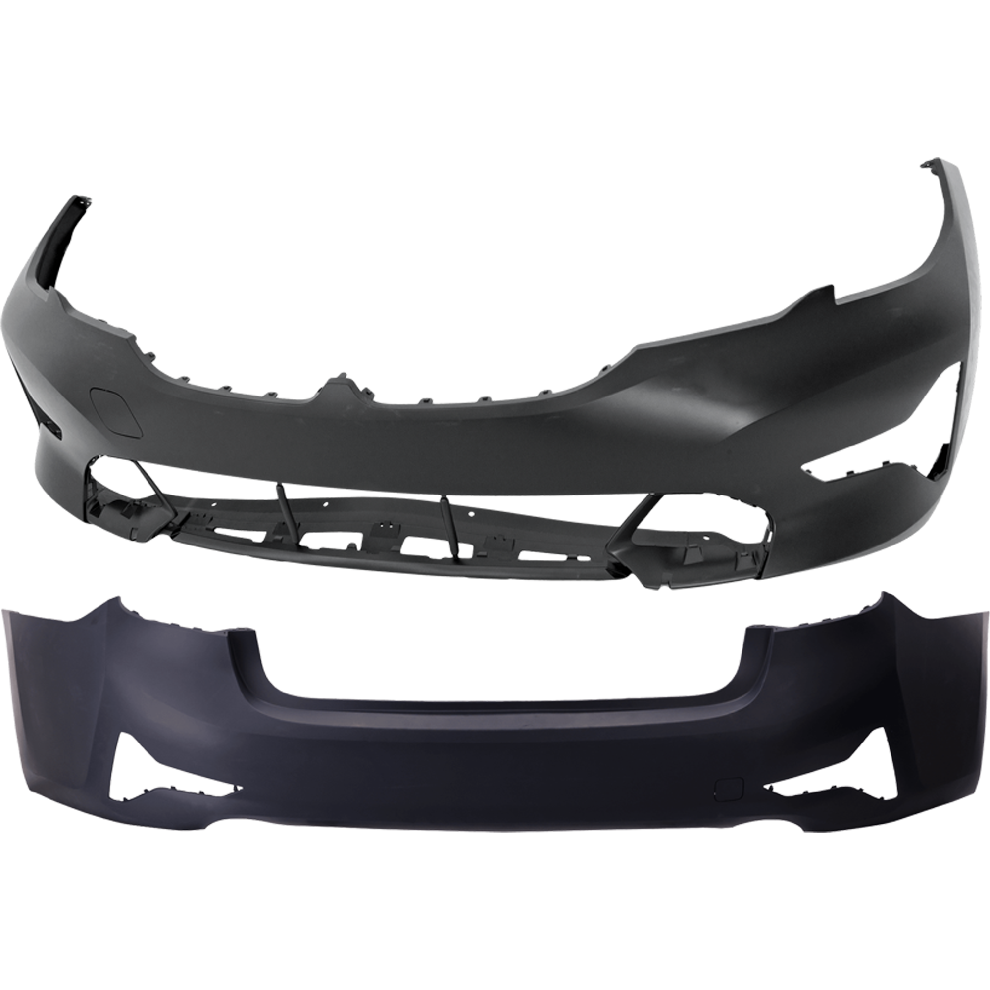 AM 330I 330I XDRIVE 19-22 FRONT AND REAR BUMPER COVER Primed Sedan w o M Sport Pkg w o PDC Sensor and Park Assist Sensor Holes SKU SET RB01030097P C