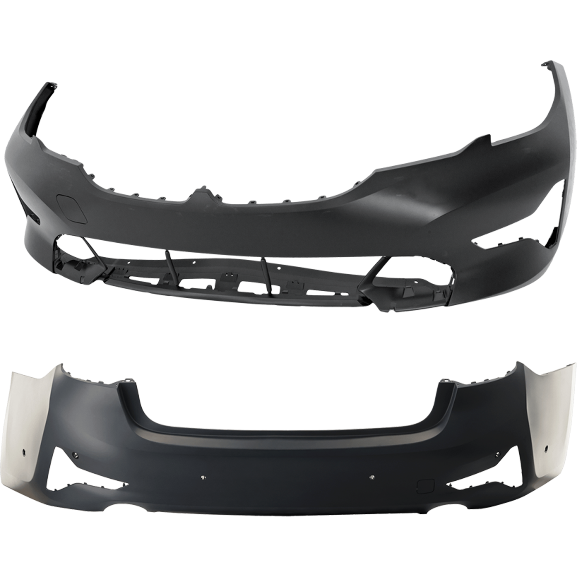 AM 330I 330I XDRIVE 19-22 FRONT AND REAR BUMPER COVER Primed Sedan w o M Sport Pkg w o PDC Sensor and Park Assist Sensor Holes SKU SET RB01030097P D