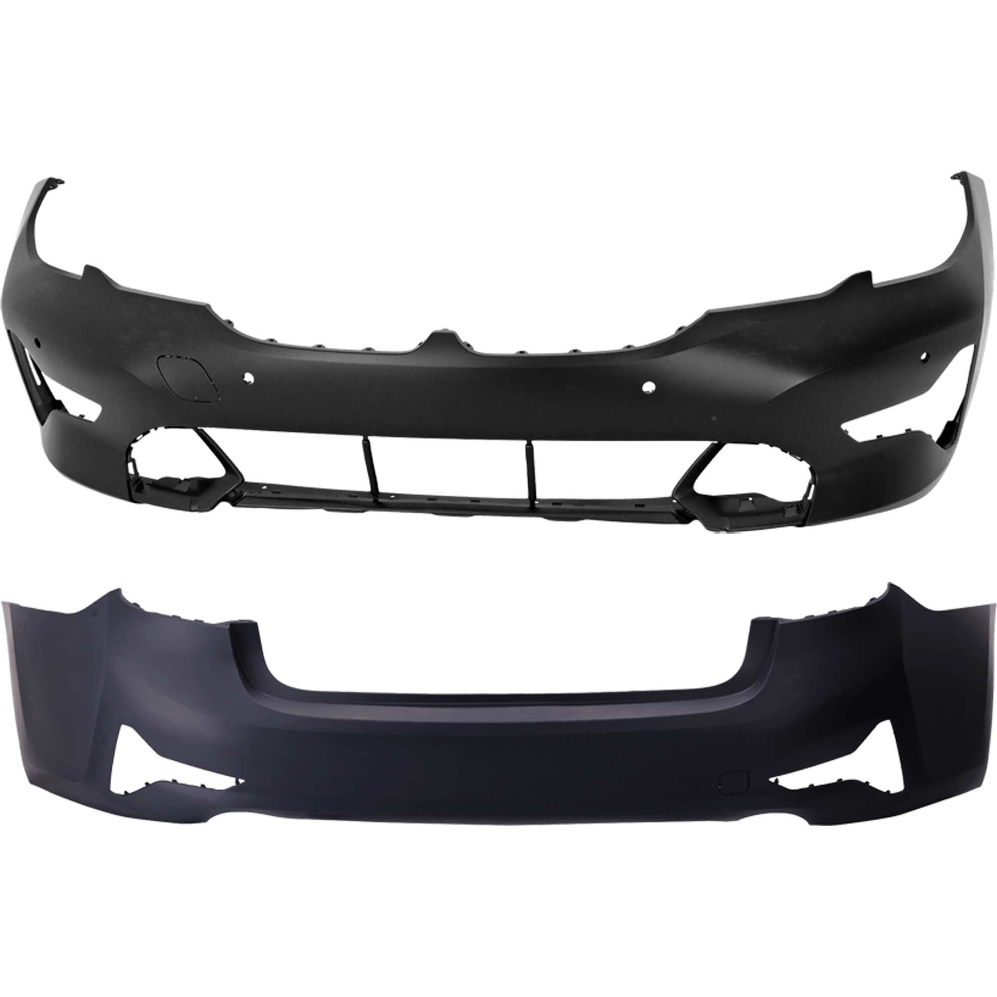 AM 330I 330I XDRIVE 19-22 FRONT AND REAR BUMPER COVER Primed Sedan w o M Sport Pkg w o Park Assist Sensor Holes Front w PDC Sensor Holes Rear w o PDC Sensor Holes SKU SET RB01030098P C