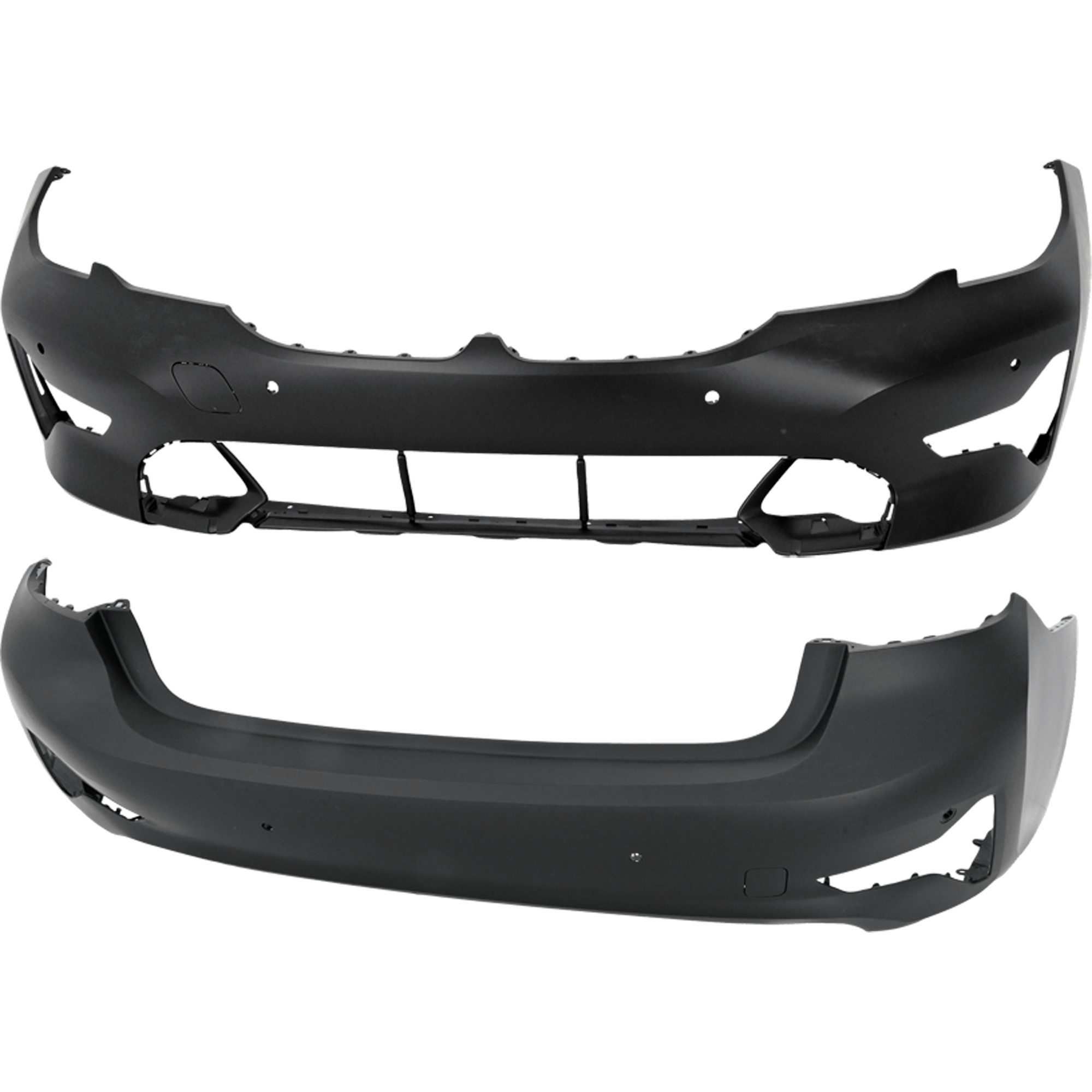 AM 330I 330I XDRIVE 19-22 FRONT AND REAR BUMPER COVER Primed Sedan w o M Sport Pkg w PDC Sensor Holes w o Park Assist Sensor Holes CAPA SKU SET RB01030098PQ B Partslink BM1000519C BM1100441C OEM 51118496501-51128493934
