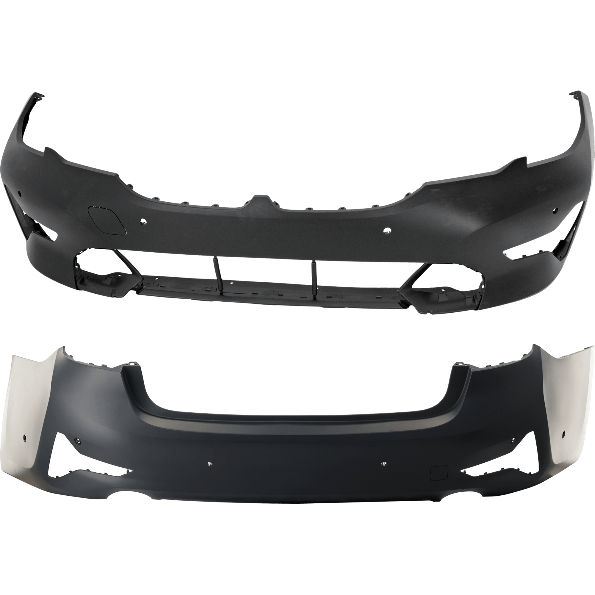 AM 3 SERIES 19-22 FRONT AND REAR BUMPER COVER Primed Sport Line Sedan w o M Sport Pkg Front w PDC Sensor and Park Assist Sensor Holes Rear w o PDC Sensor and Park Assist Sensor Holes SKU SET RB01030099P A