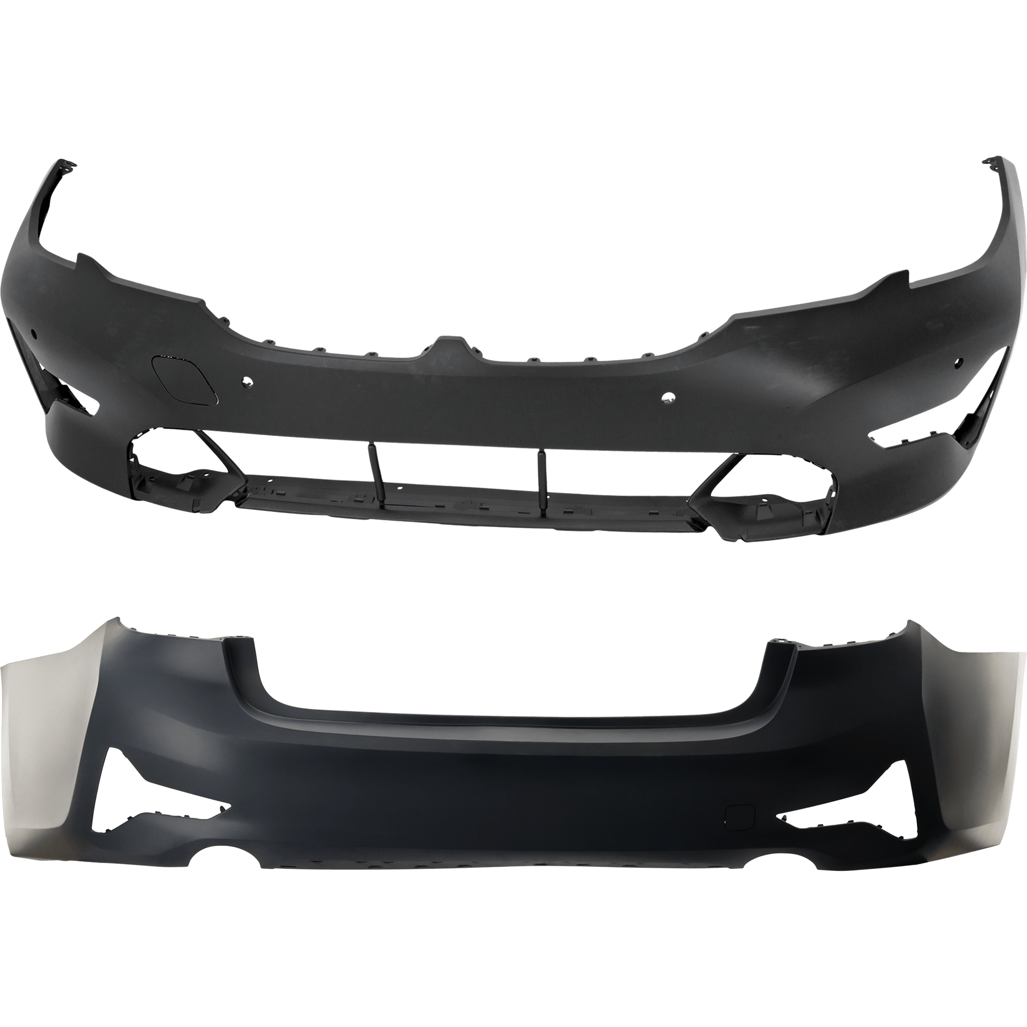 AM 3 SERIES 19-22 FRONT AND REAR BUMPER COVER Primed Sport Line Sedan w o M Sport Pkg w Park Assist Sensor Holes Front w PDC Sensor Holes Rear w o PDC Sensor Holes SKU SET RB01030099P C