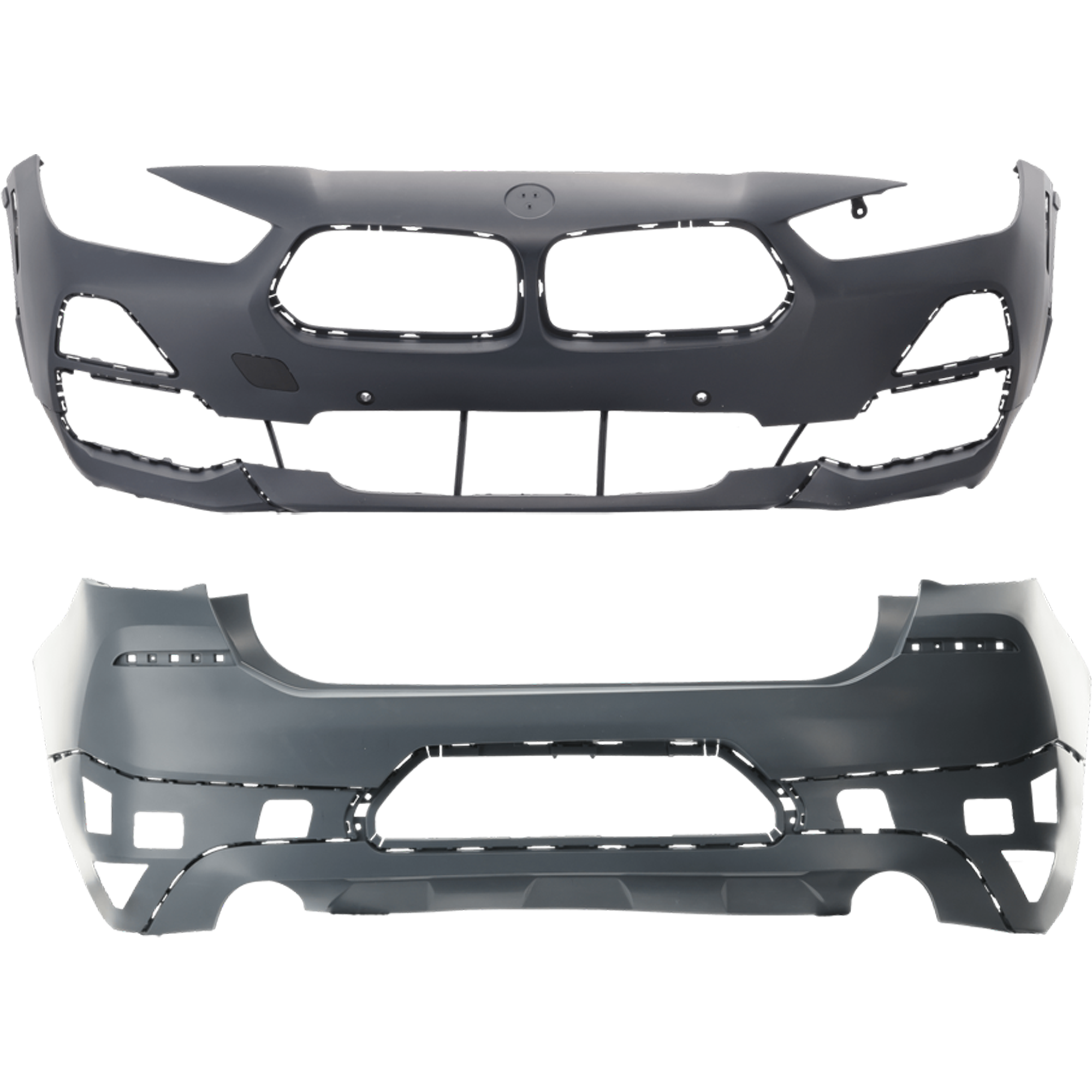 AM X2-18-20 FRONT AND REAR BUMPER COVER Primed w o M Sport X Pkg HLW Camera Hole and mounting bracket s Front w PDC Sensor Holes Rear w o PDC Sensor Holes SKU SET RB01030106P B