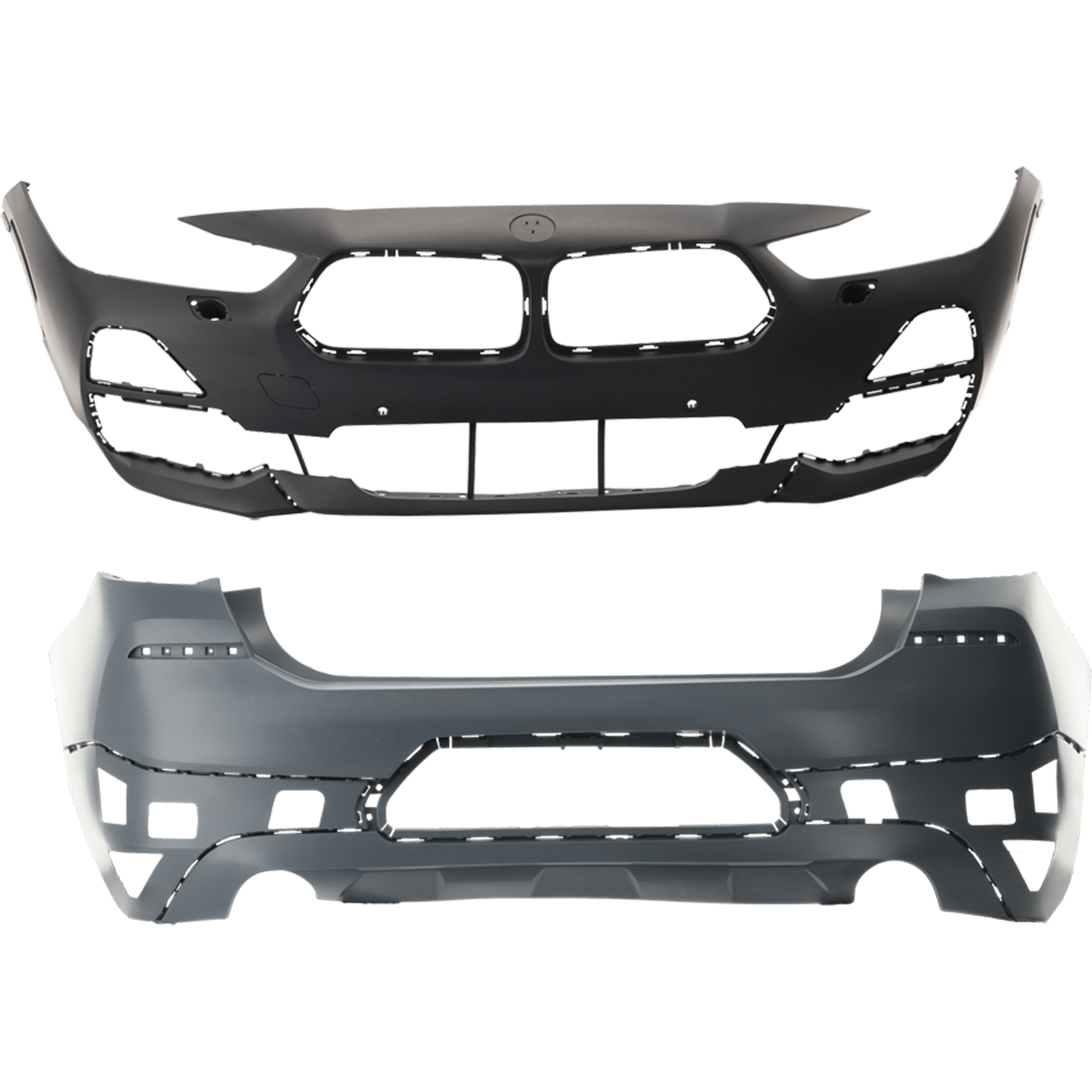 AM X2-18-20 FRONT AND REAR BUMPER COVER Primed w o M Sport X Pkg Camera Holes and mounting bracket s w HLW Front w PDC Sensor Holes Rear w o PDC Sensor Holes SKU SET RB01030108P B