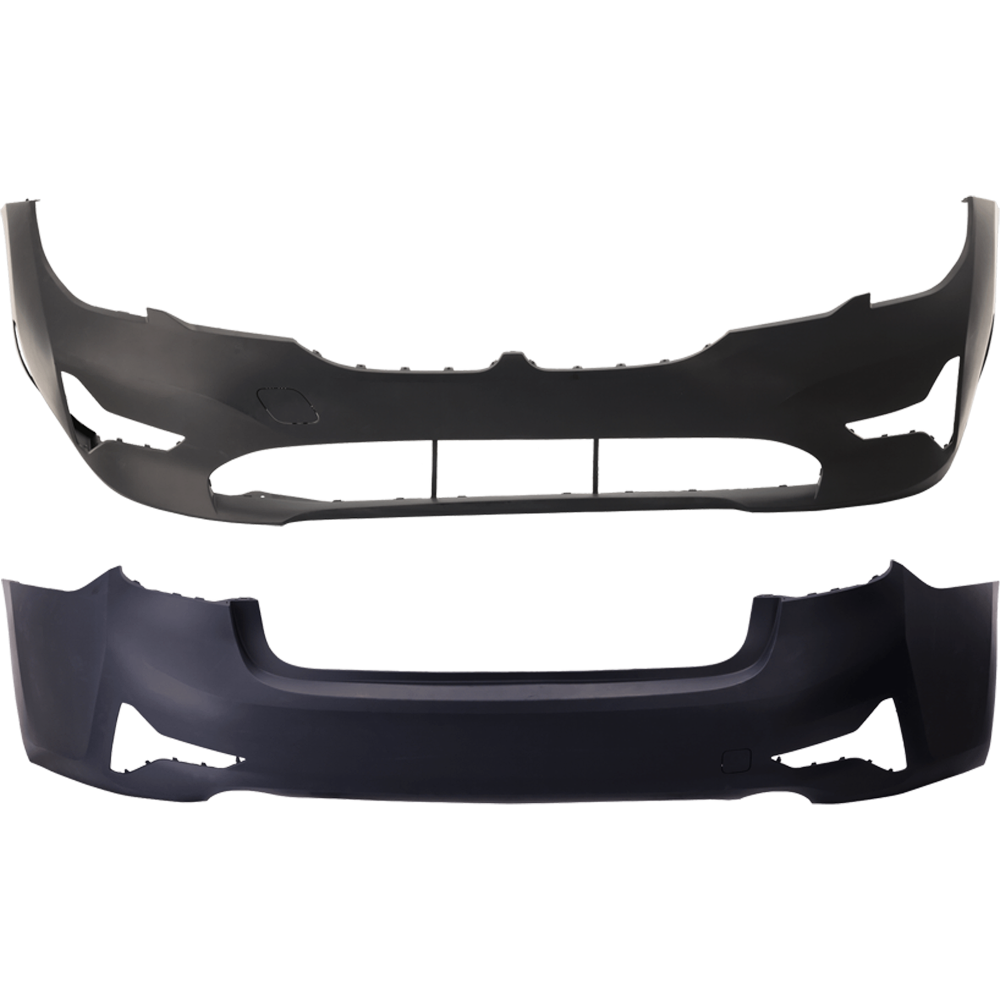 AM 330I 330I XDRIVE 19-22 FRONT AND REAR BUMPER COVER Primed Sedan w o M Sport Pkg w o PDC Sensor and Park Assist Sensor Holes SKU SET RB01030109P C
