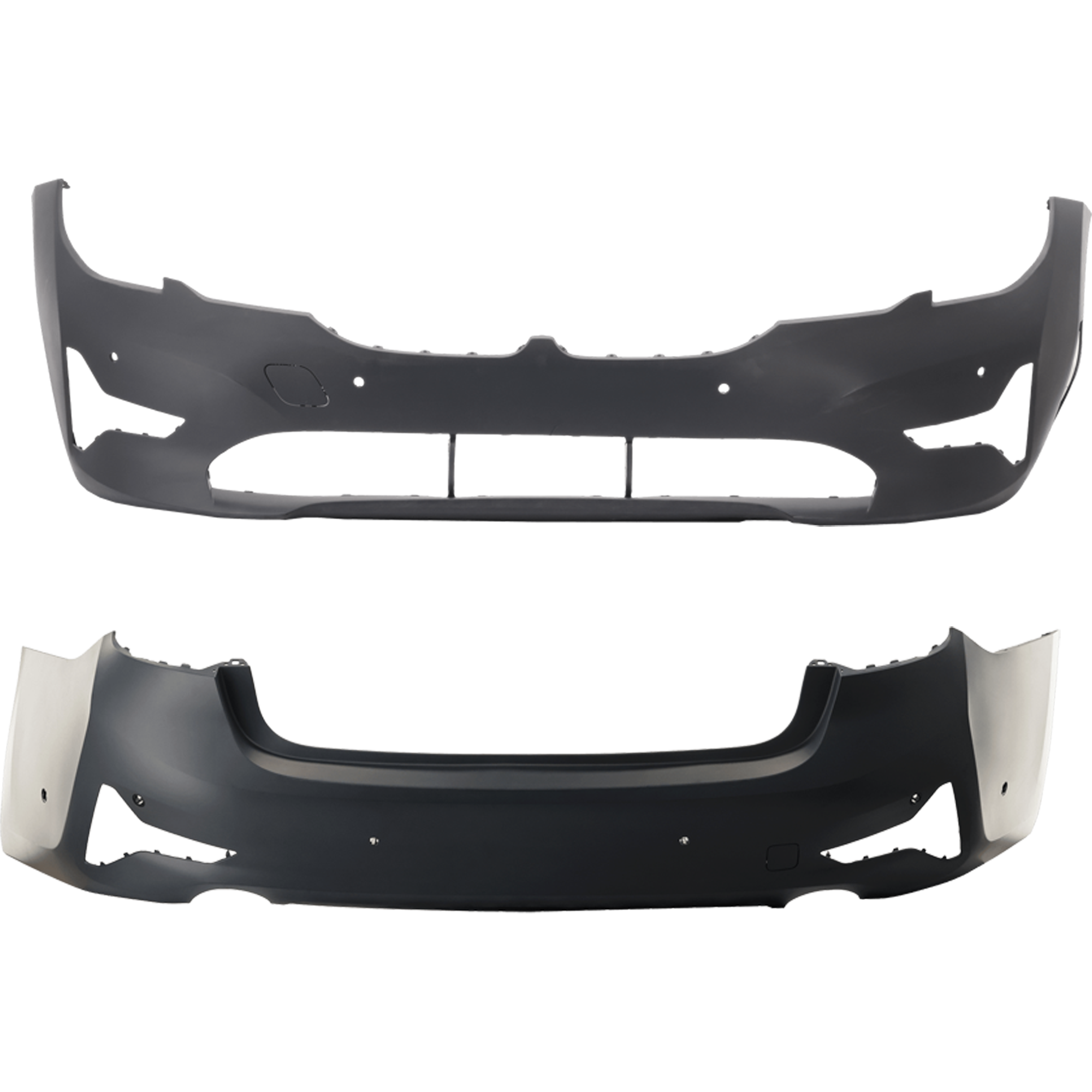 AM 3 SERIES 19-22 FRONT AND REAR BUMPER COVER Primed Sport Line Sedan w o M Sport Pkg w o Park Assist Sensor Holes Front w PDC Sensor Holes Rear w o PDC Sensor Holes SKU SET RB01030110P D