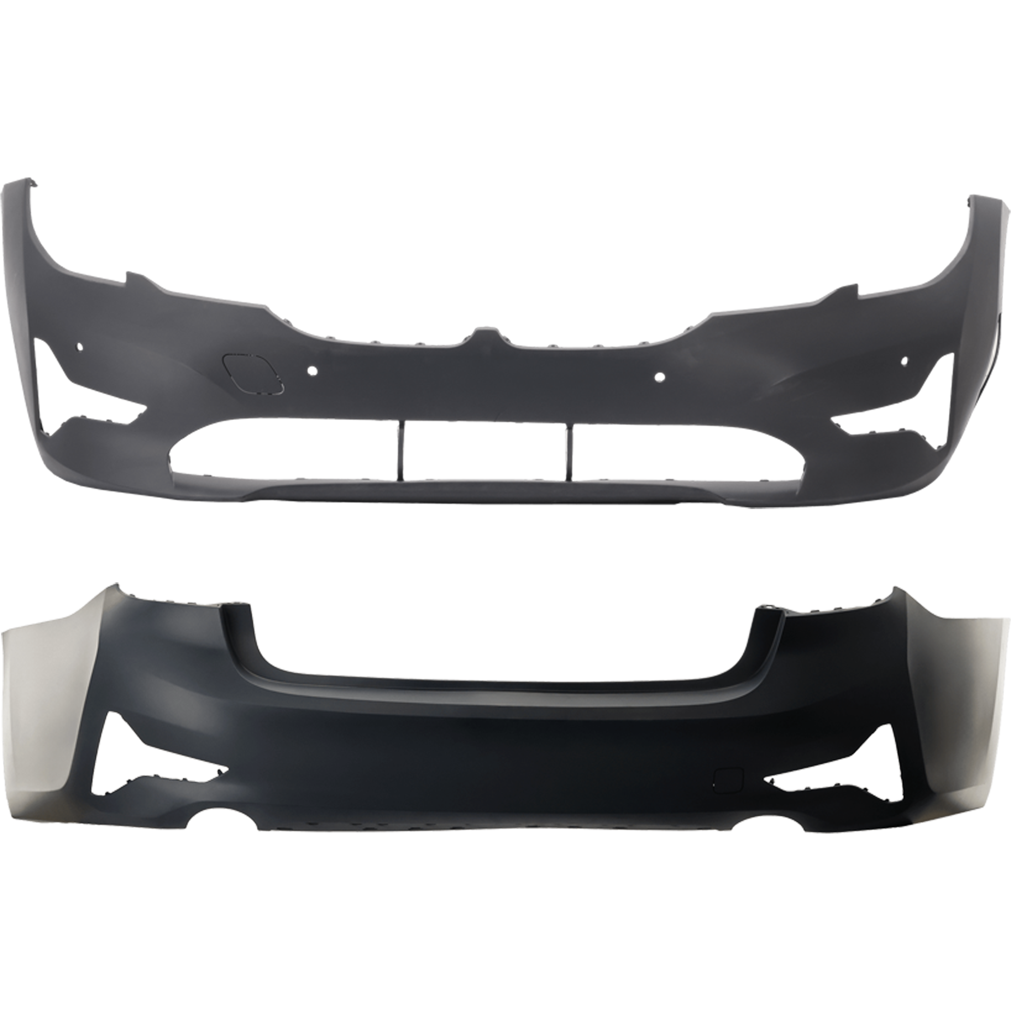 AM 3 SERIES 19-22 FRONT AND REAR BUMPER COVER Primed Sport Line Sedan w o M Sport Pkg w o Park Assist Sensor Holes Front w PDC Sensor Holes Rear w o PDC Sensor Holes SKU SET RB01030110P F