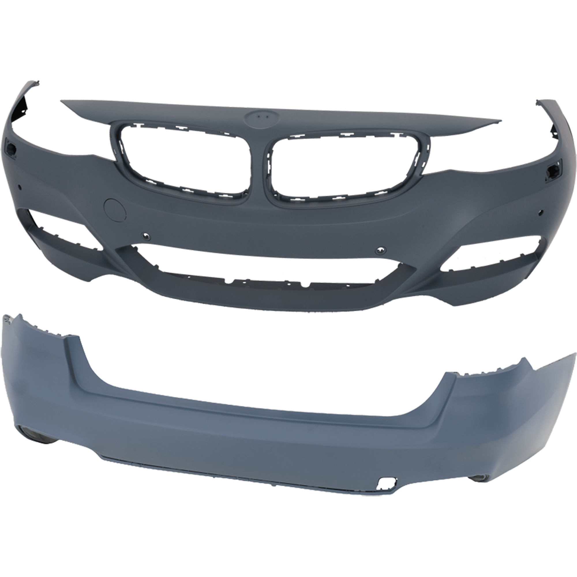 AM 3 SERIES GT 17-19 FRONT AND REAR BUMPER COVER Primed w M Sport Pkg w HLW Camera Holes w o Park Assist Sensor Holes Front w PDC Sensor Holes Rear w o PDC Sensor Holes SKU SET RB010301140P B