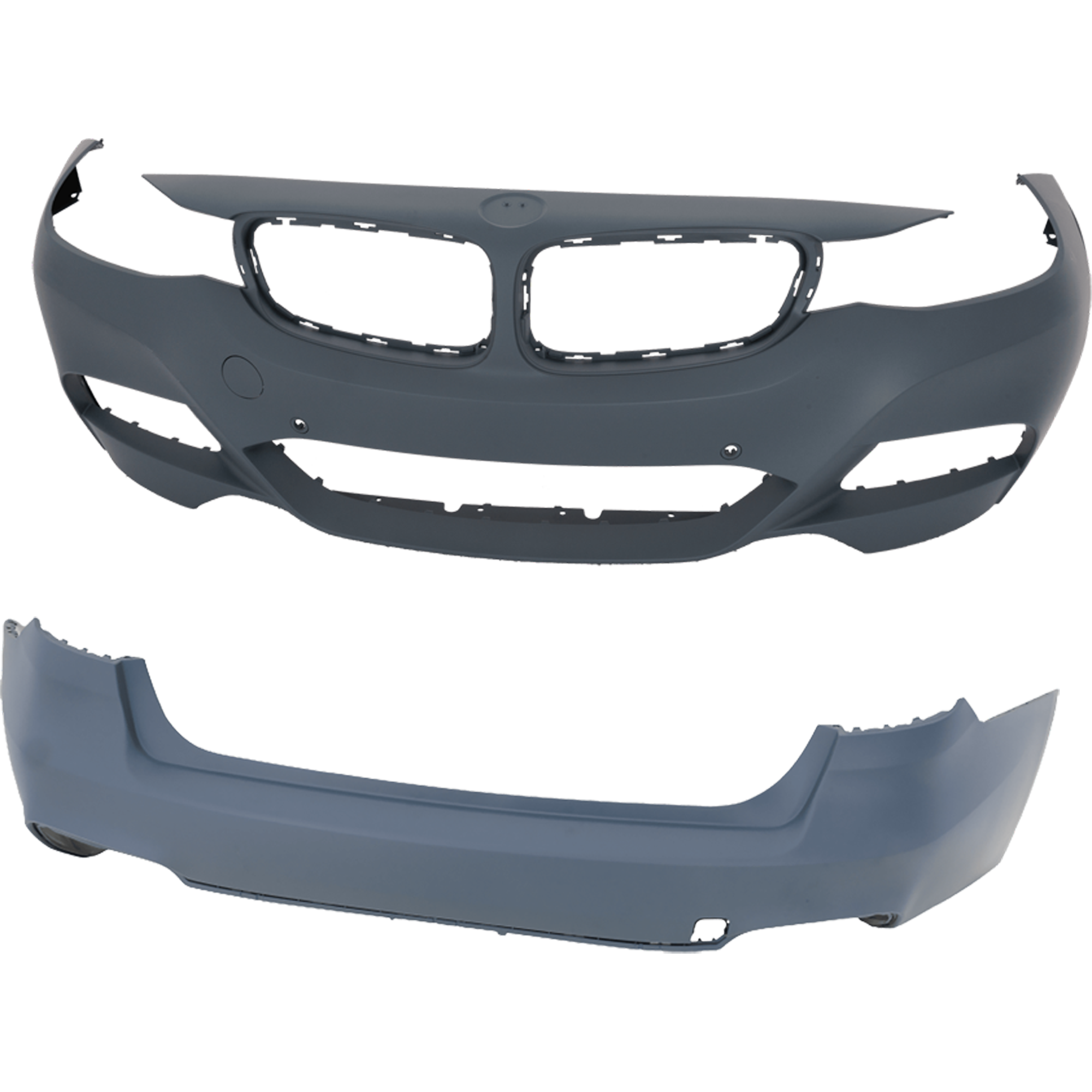 AM 3 SERIES GT 17-19 FRONT AND REAR BUMPER COVER Primed w M Sport Pkg w o HLW and Park Assist Sensor Holes w Camera Holes Front w PDC Sensor Holes Rear w o PDC Sensor Holes SKU SET RB01030135P B