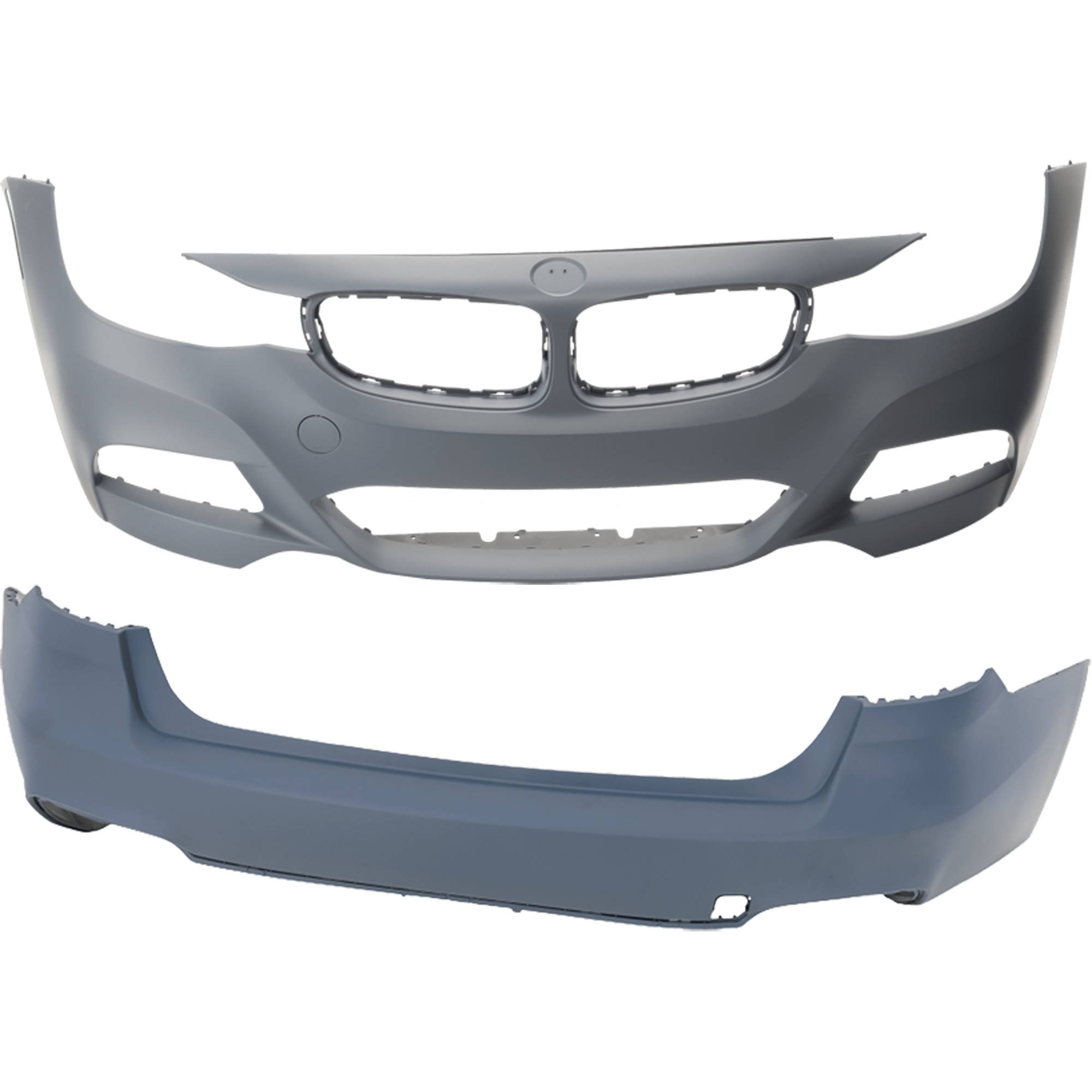 AM 3 SERIES GT 17-19 FRONT AND REAR BUMPER COVER Primed w M Sport Pkg w o HLW Park Assist Sensor PDC Sensor Camera Holes SKU SET RB01030137P B