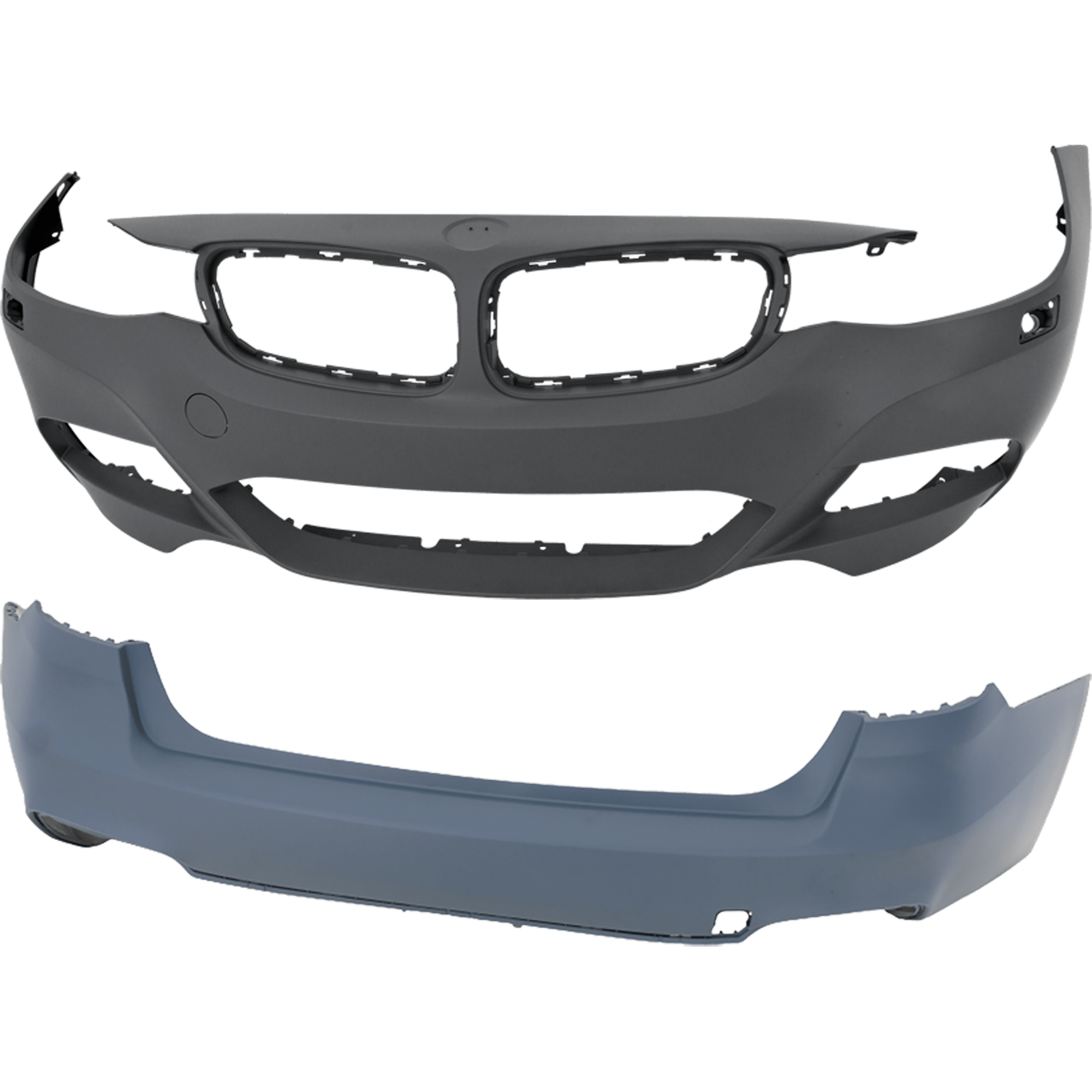 AM 3 SERIES GT 17-19 FRONT AND REAR BUMPER COVER Primed w M Sport Pkg w HLW Holes w o Park Assist Sensor PDC Sensor Camera Holes SKU SET RB01030138P B