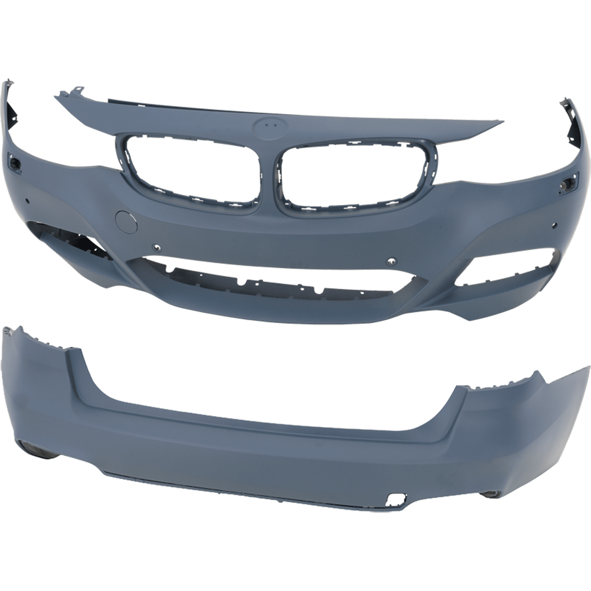 AM 3 SERIES GT 17-19 FRONT AND REAR BUMPER COVER Primed w M Sport Pkg w HLW w o Park Assist Sensor Holes and Camera Holes Front w PDC Sensor Holes Rear w o PDC Sensor Holes SKU SET RB01030139P B