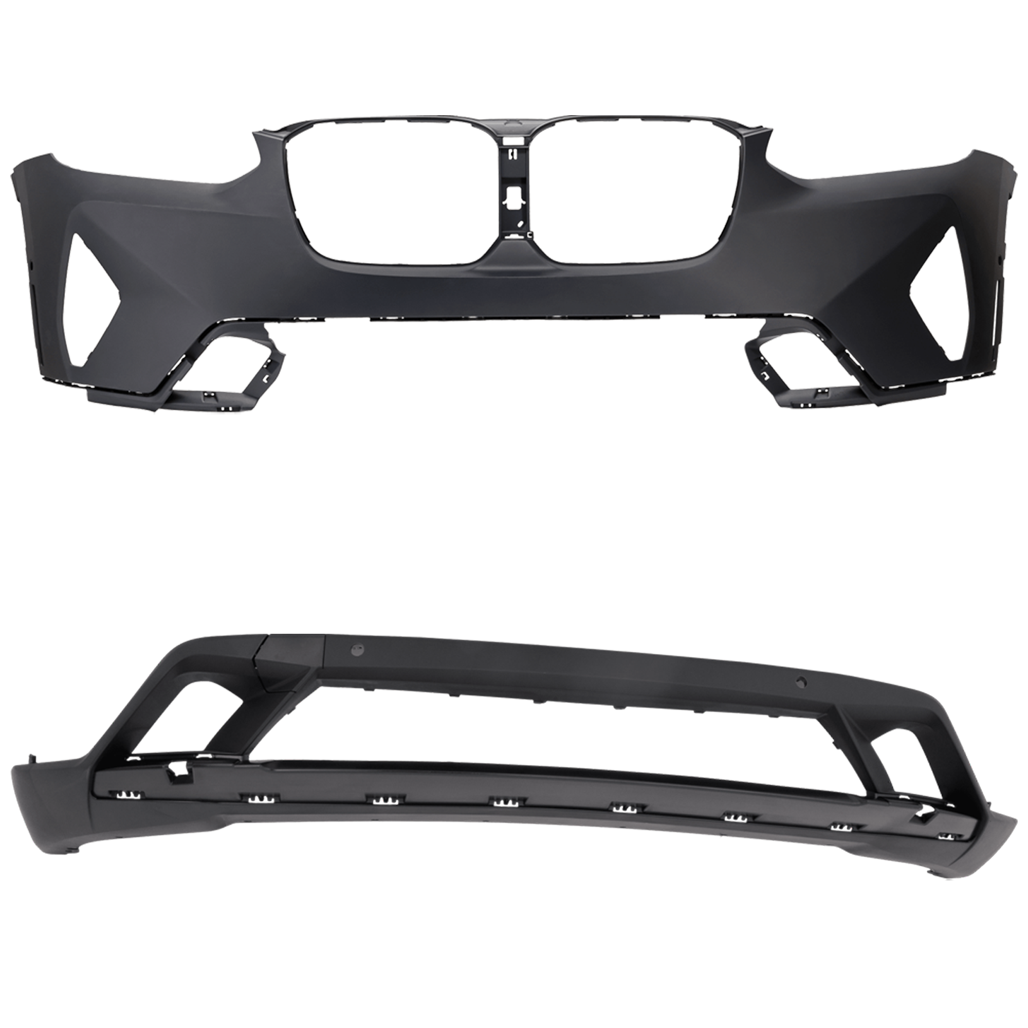 AM X3-22-23 FRONT BUMPER COVER Upper and Lower Upper Primed Lower Textured SKU SET RB01030150P Partslink BM1014105 BM1015114 OEM 51115A41F74-51115A45DC8