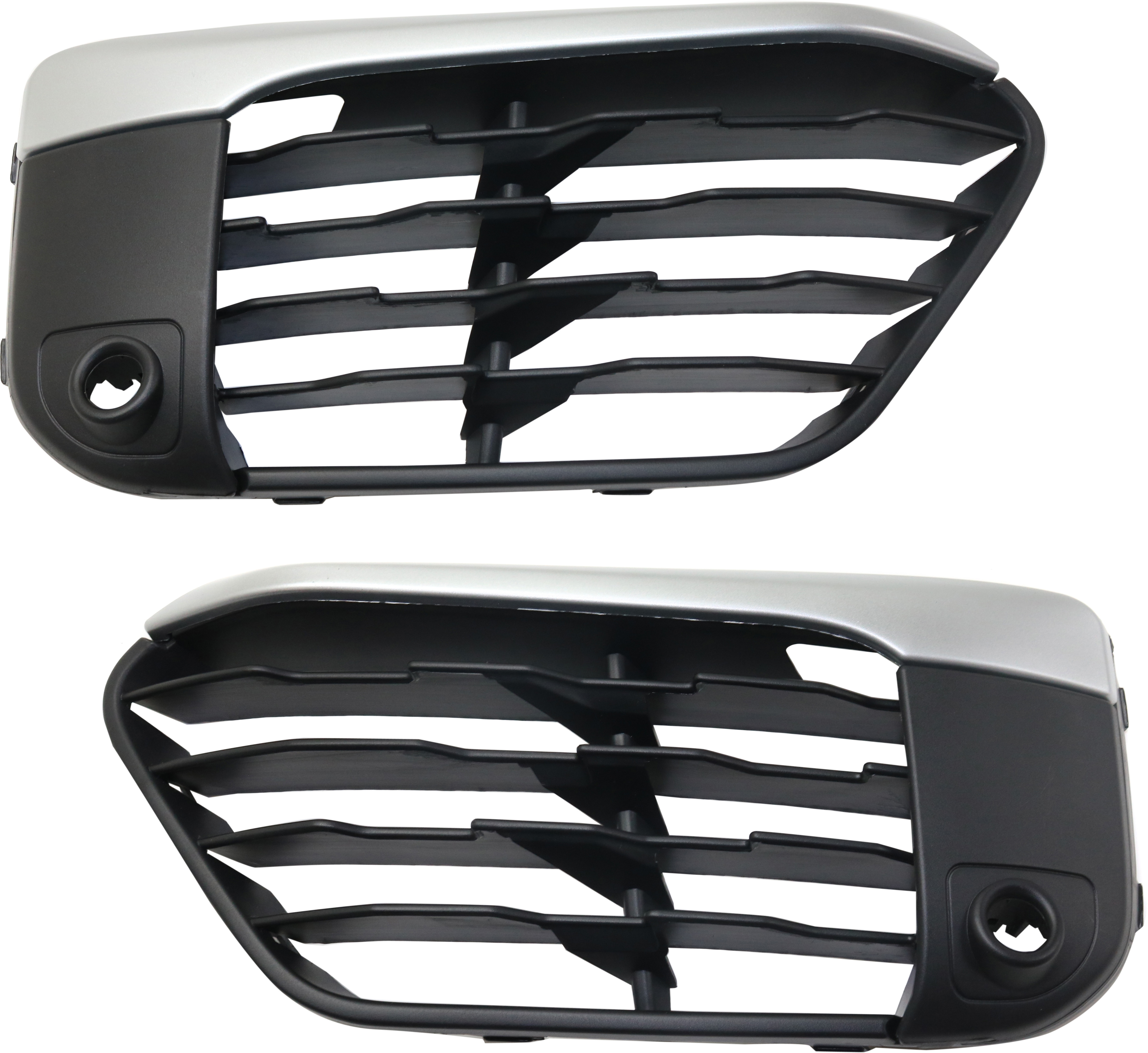 AM X1-16-19 FRONT BUMPER GRILLE RH AND LH Textured Black w Chrome Trim w o M Package w Park Distance Control Sensor Holes SKU SET RB01550025 Partslink BM1039201 BM1038201 OEM 51117453988-51117453987