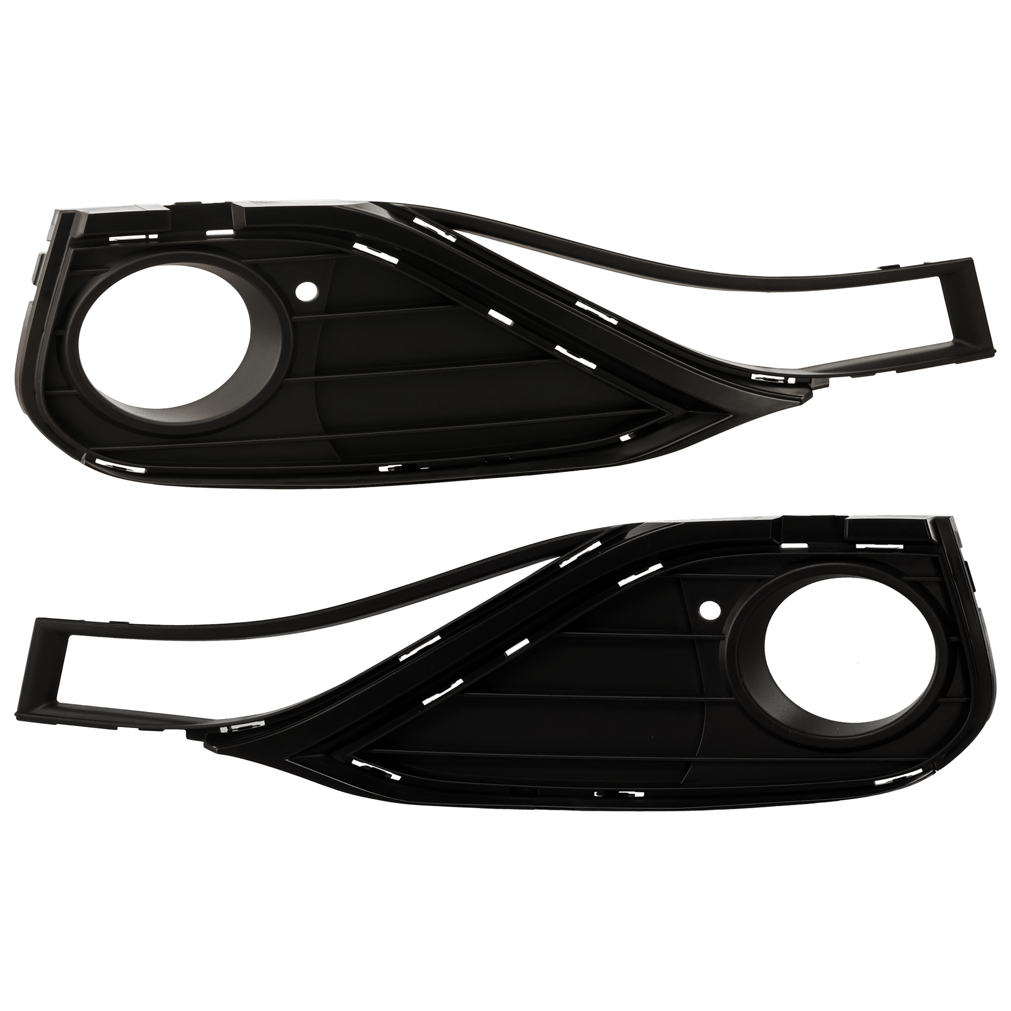 AM 4 SERIES 14-20 FRONT FOG LAMP MOLDING RH AND LH Textured Black Fog Lamp Bezel Sport Line Without M Sport Package Partially Open Grill Mesh Convertible 14-17 Coupe SKU SET RB10810003 Partslink BM1038240 BM1039240 OEM 51117294831-51117294832