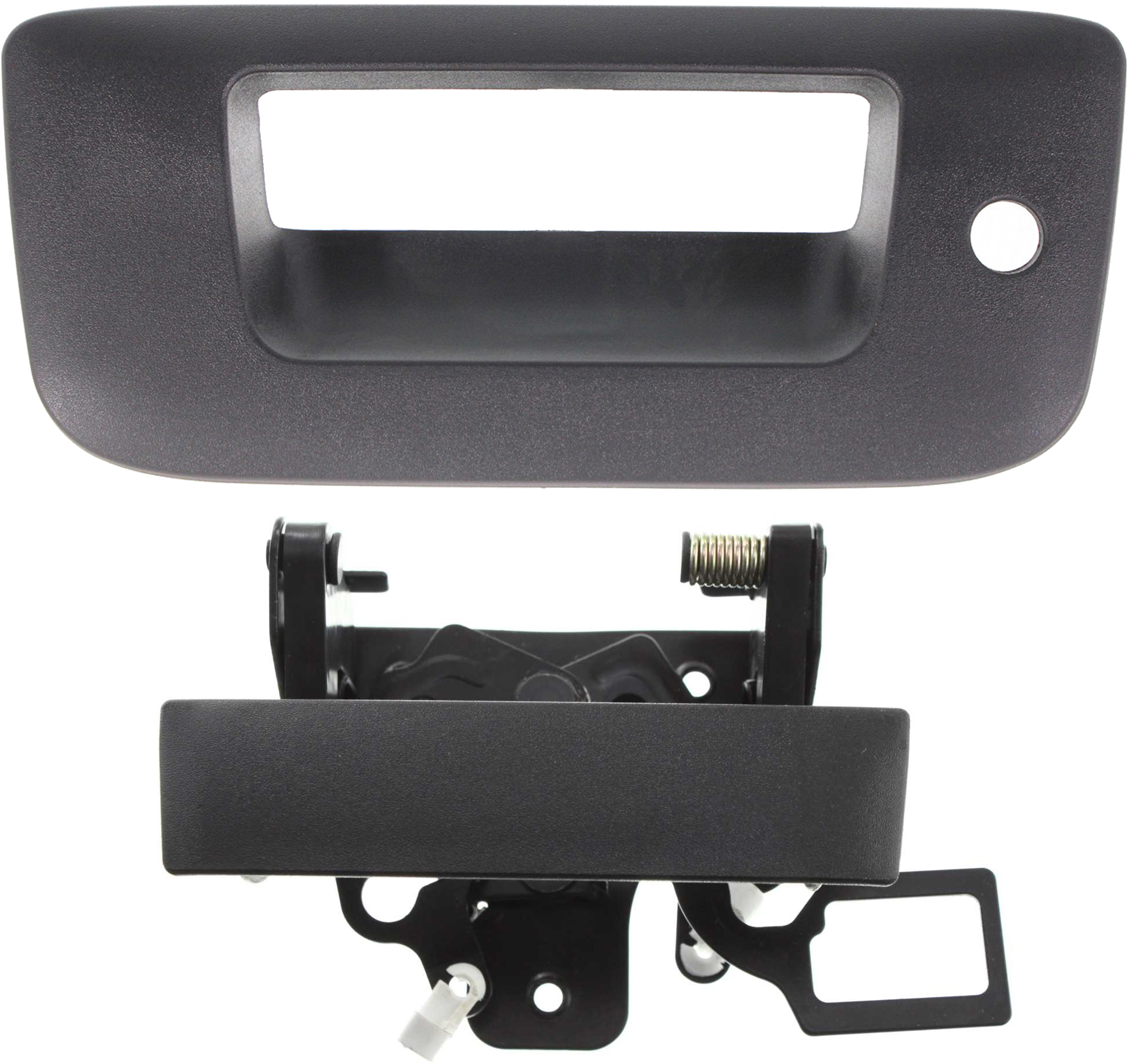 AM SILVERADO SIERRA 1500-07-13-2500-3500 HD 07-14 TAILGATE HANDLE SET Lever and Bezel Txtrd Blk w o Cam w Keyhole Excludes 2007 Classic SKU SET RBC580701-2 Partslink GM1915124 GM1916106 OEM 20880358-20928119-22755302