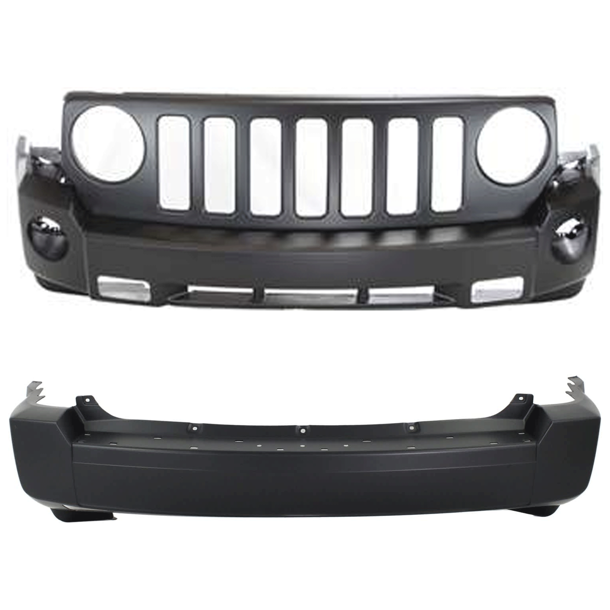 AM PATRIOT 07-10 FRONT AND REAR BUMPER COVER Primed w o mounting bracket s license plate provision and parking aid sensor holes w tow hook hole SKU SET RBJ010302P A