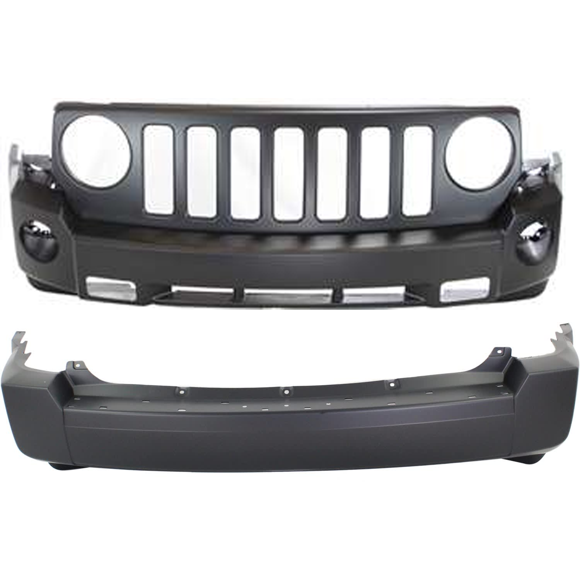 AM PATRIOT 07-10 FRONT AND REAR BUMPER COVER Primed w o mounting bracket s license plate provision and parking aid sensor holes Front w tow hook hole Rear w o tow hook hole SKU SET RBJ010302P B