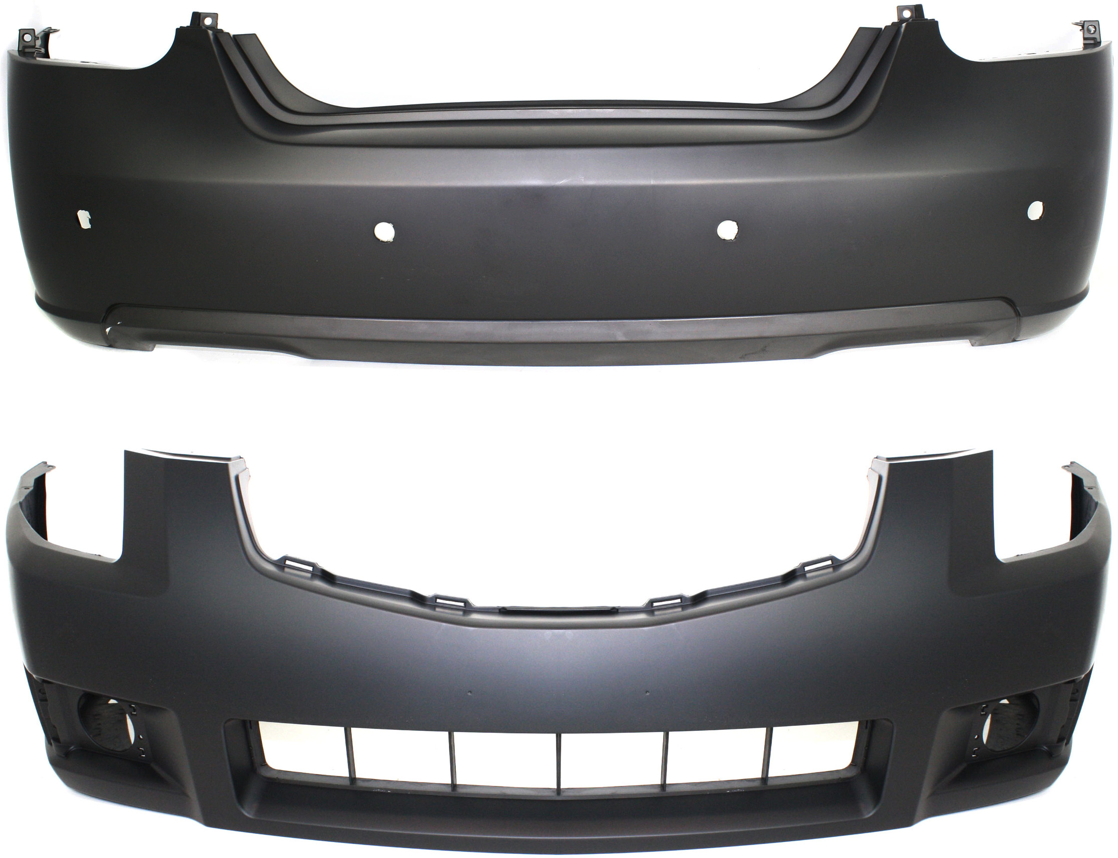 AM MAXIMA 07-08 FRONT AND REAR BUMPER COVER Primed Rear Bumper w Park Assist Snsr Holes CAPA SKU SET RBN010302PQ 2 Partslink NI1000247C NI1100245C OEM 62022ZK30B 85022ZK40B