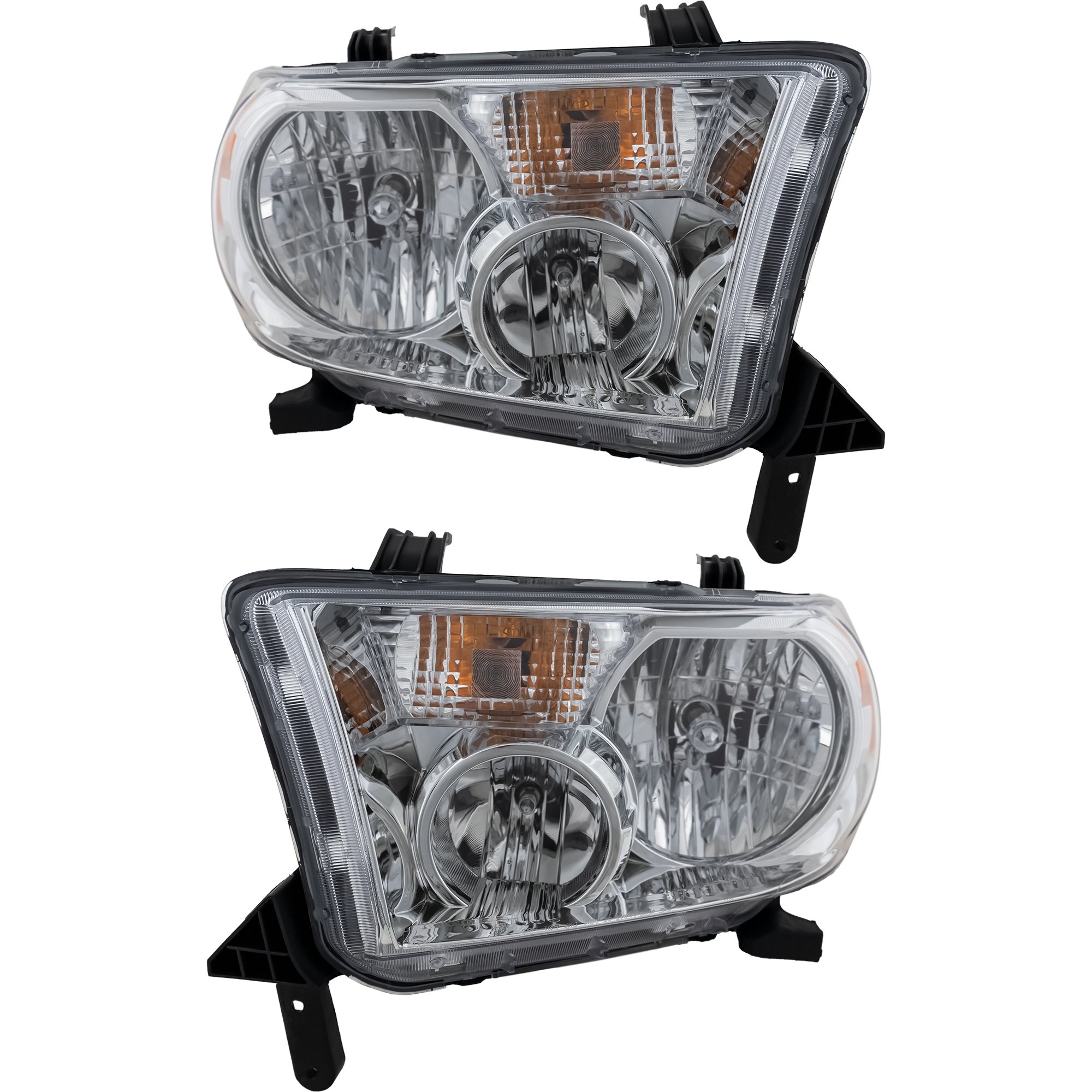 AM SEQUOIA 08-17 TUNDRA 07-13 HEAD LAMP RH AND LH Assembly Halogen Chrome Bezel Tundra 09-13 w o Level Adjuster CAPA SKU SET RBT100105Q Partslink TO2502171C TO2503171C OEM 811500C051-811100C051