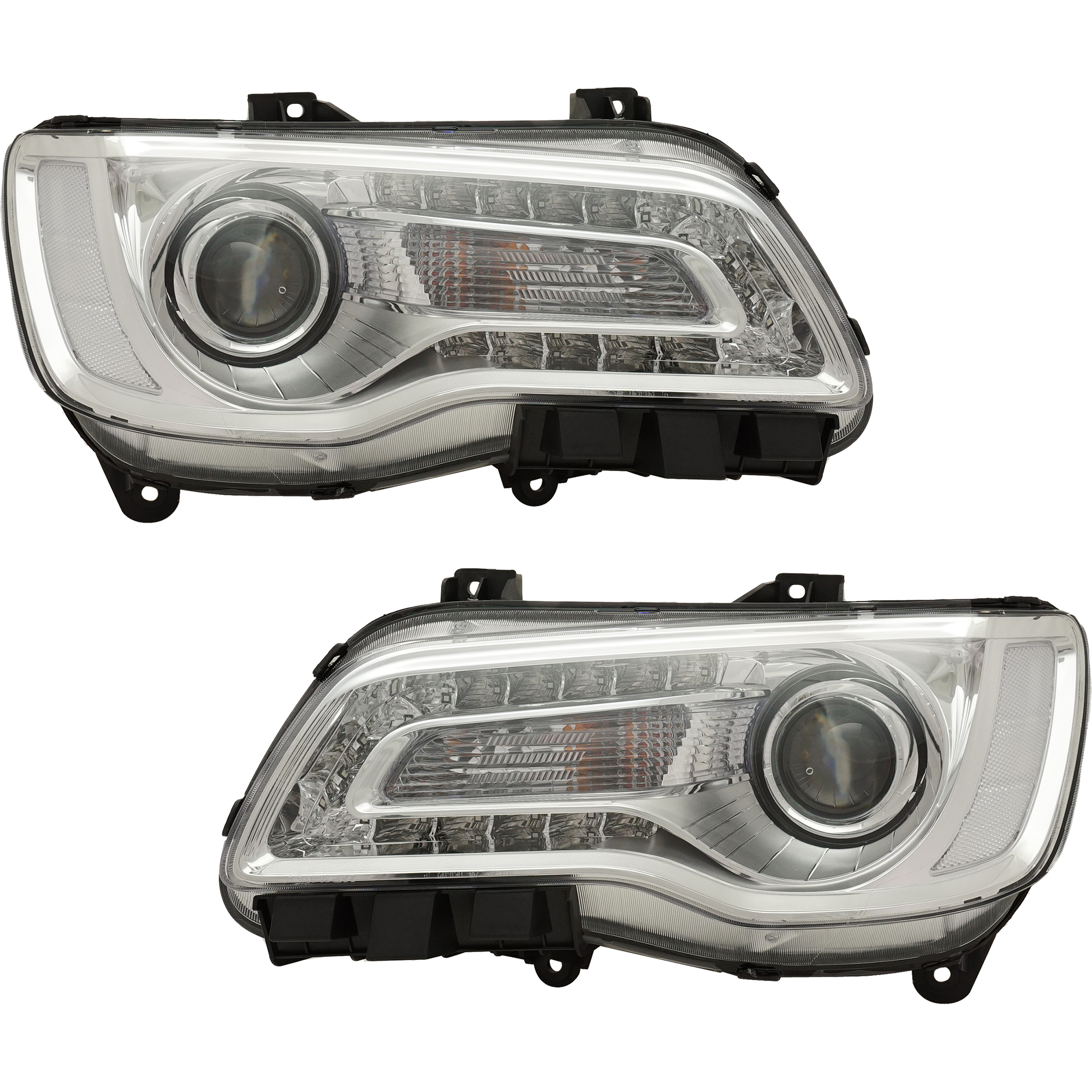 AM CHRYSLER 300-18-23 HEAD LAMP RH AND LH Assembly Halogen Chrome Interior SKU SET RC10010057 Partslink CH2502322 CH2503322 OEM 68402946AA 68402947AA