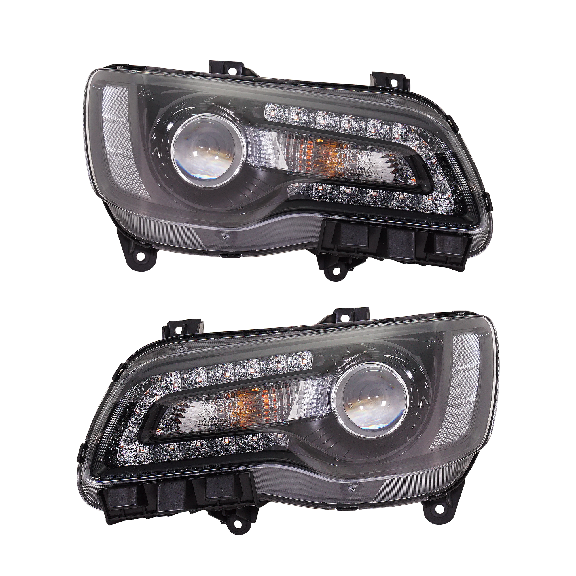 AM CHRYSLER 300-18-23 HEAD LAMP RH AND LH Assembly Halogen Black Interior SKU SET RC10010089 Partslink CH2503331 CH2502331 OEM 68402948AA 68402949AA