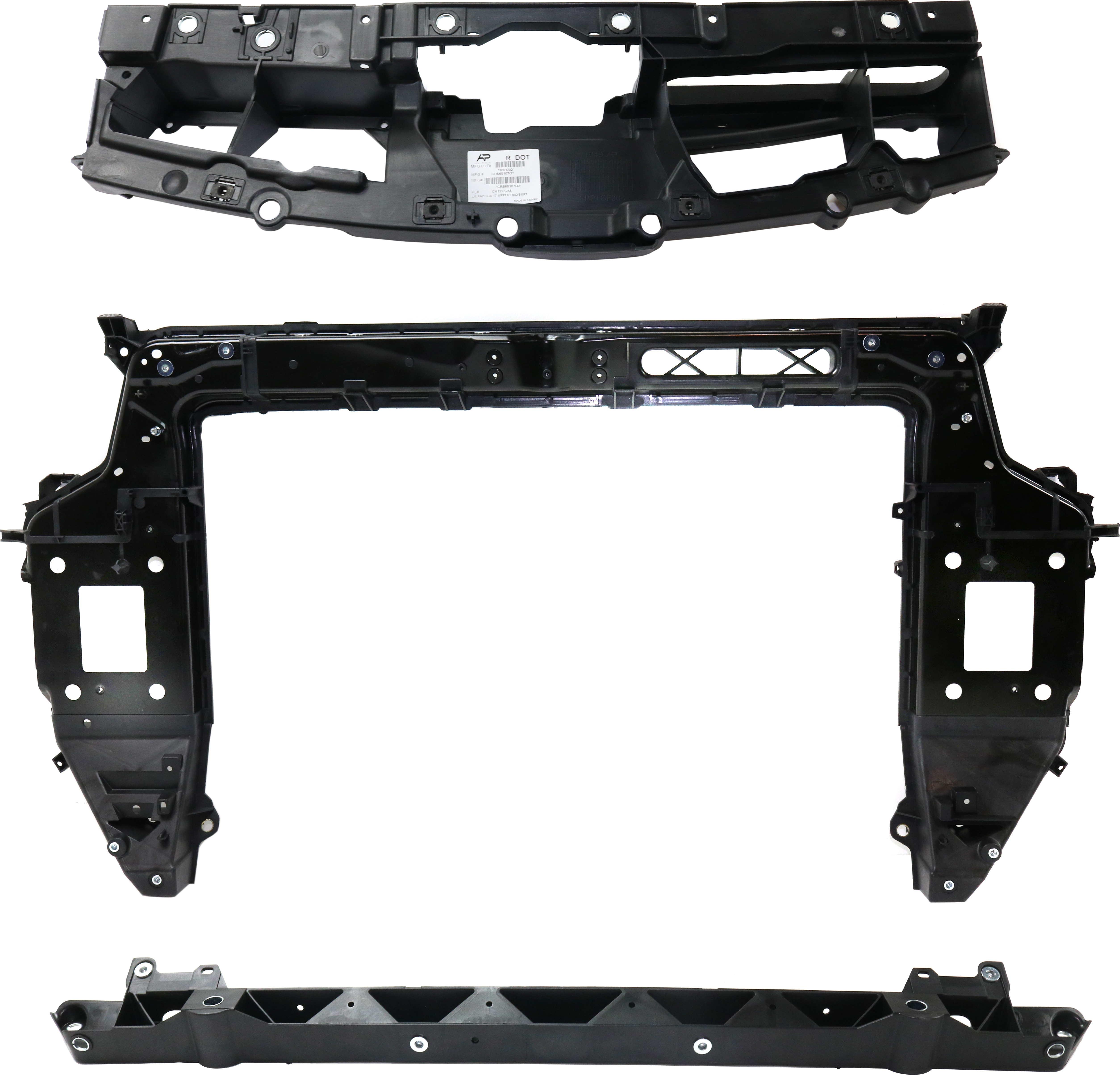 AM PACIFICA 17-24 VOYAGER 20-22 RADIATOR SUPPORT UPPER AND LOWER Set of 3 with Lower Crossmember and Upper Tie Bar SKU SET RC25010002-3 Partslink CH1225287 CH1225288 CH1225289 OEM 68292237AA 68292237AB 68292240
