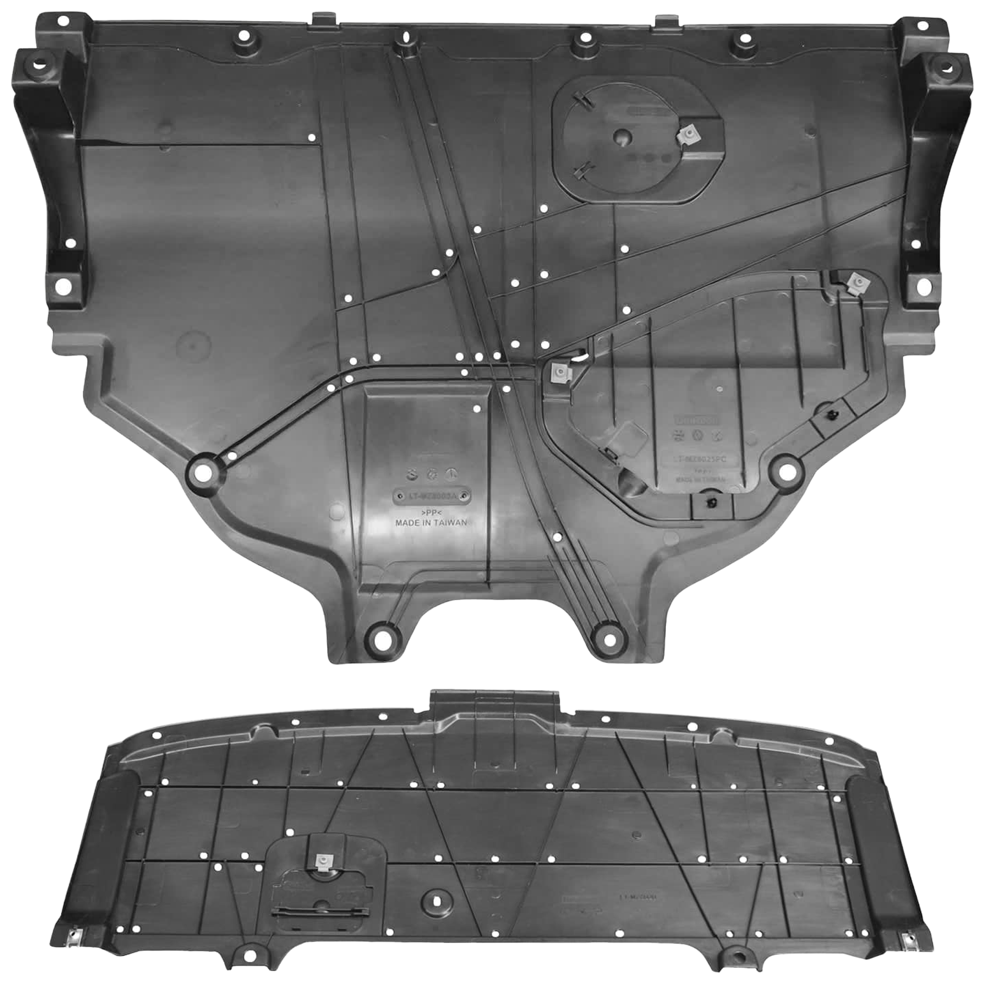 AM CX 5-17-24 FRONT AND REAR ENGINE SPLASH SHIELD Under Cover Assembly w o Insulation Foam Injection Form CX 9 FWD SKU SET RC31010012Q Partslink MA1228118C MA1228125C OEM KB8A5611Y TK4856110