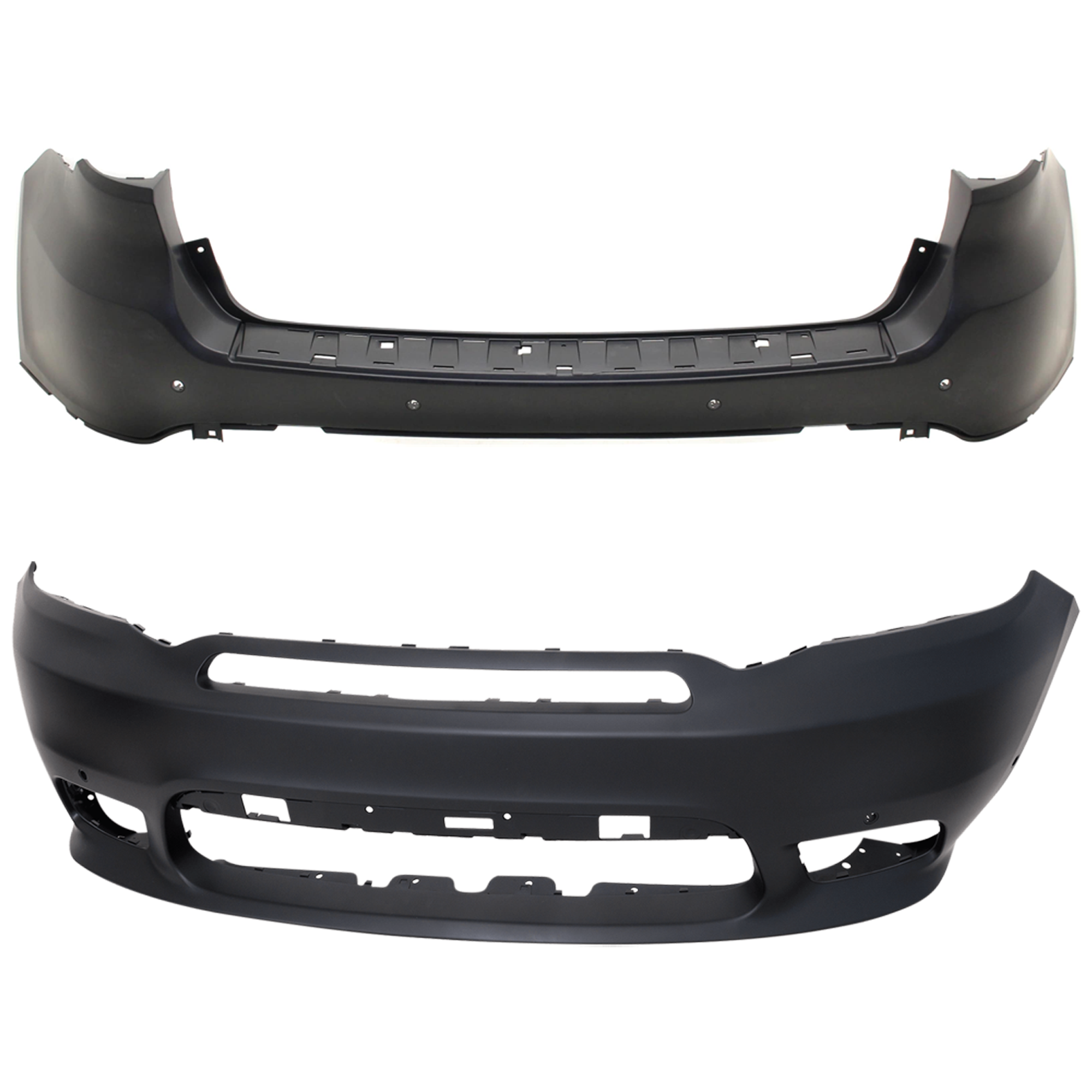 AM DURANGO 18-20 FRONT AND REAR BUMPER COVER Primed w o Blind Spot Sensor Holes and mounting bracket s w Parking Aid Sensor Holes SKU SET RD01030006P B